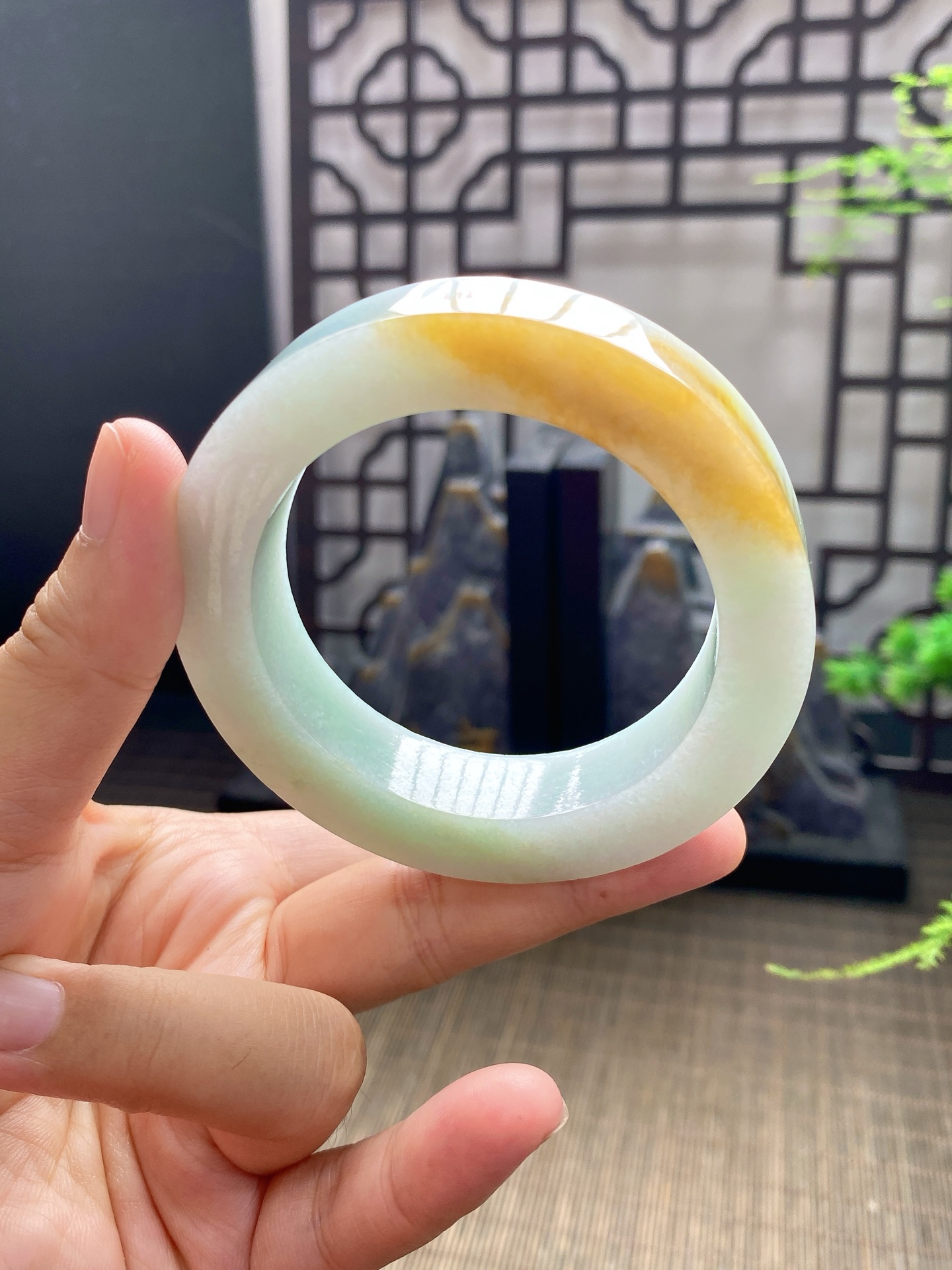 黄翡手镯胚 尺寸54-74-12 编号JF1107-1