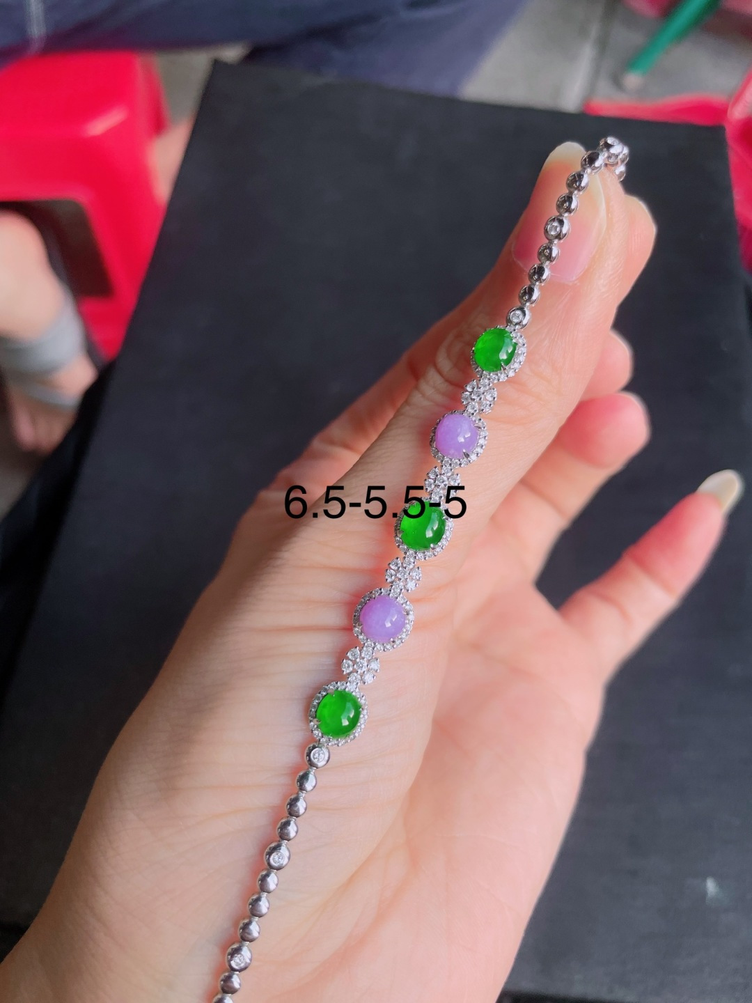️高冰绿紫蛋面手链，晶莹剔透，新颖时尚，6.5-5.5-5