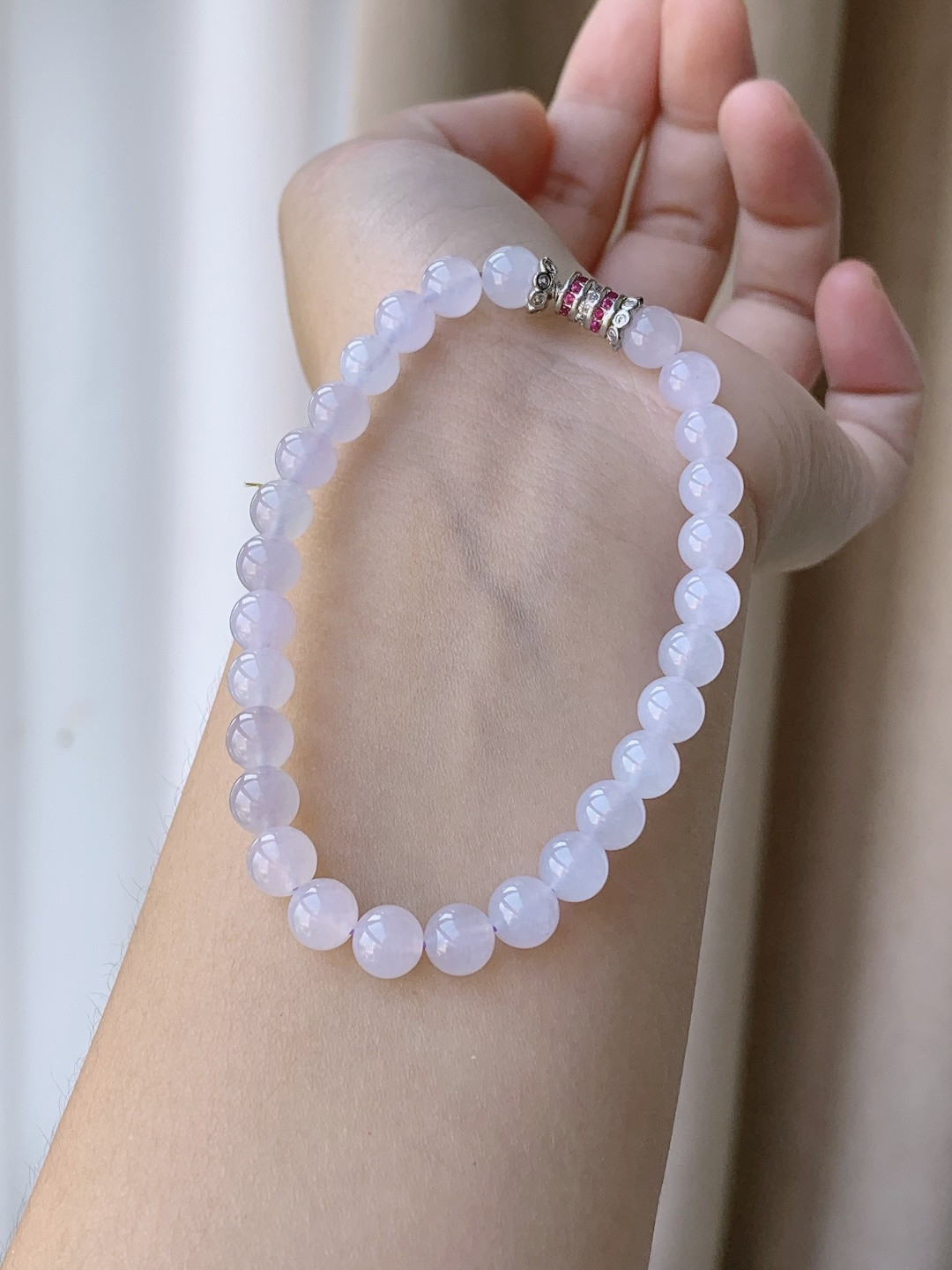 【珠子】冰紫底手串圆珠珠子手串 【说明】缅甸 性比高 【尺寸】6.6mm 【重量】15.8克