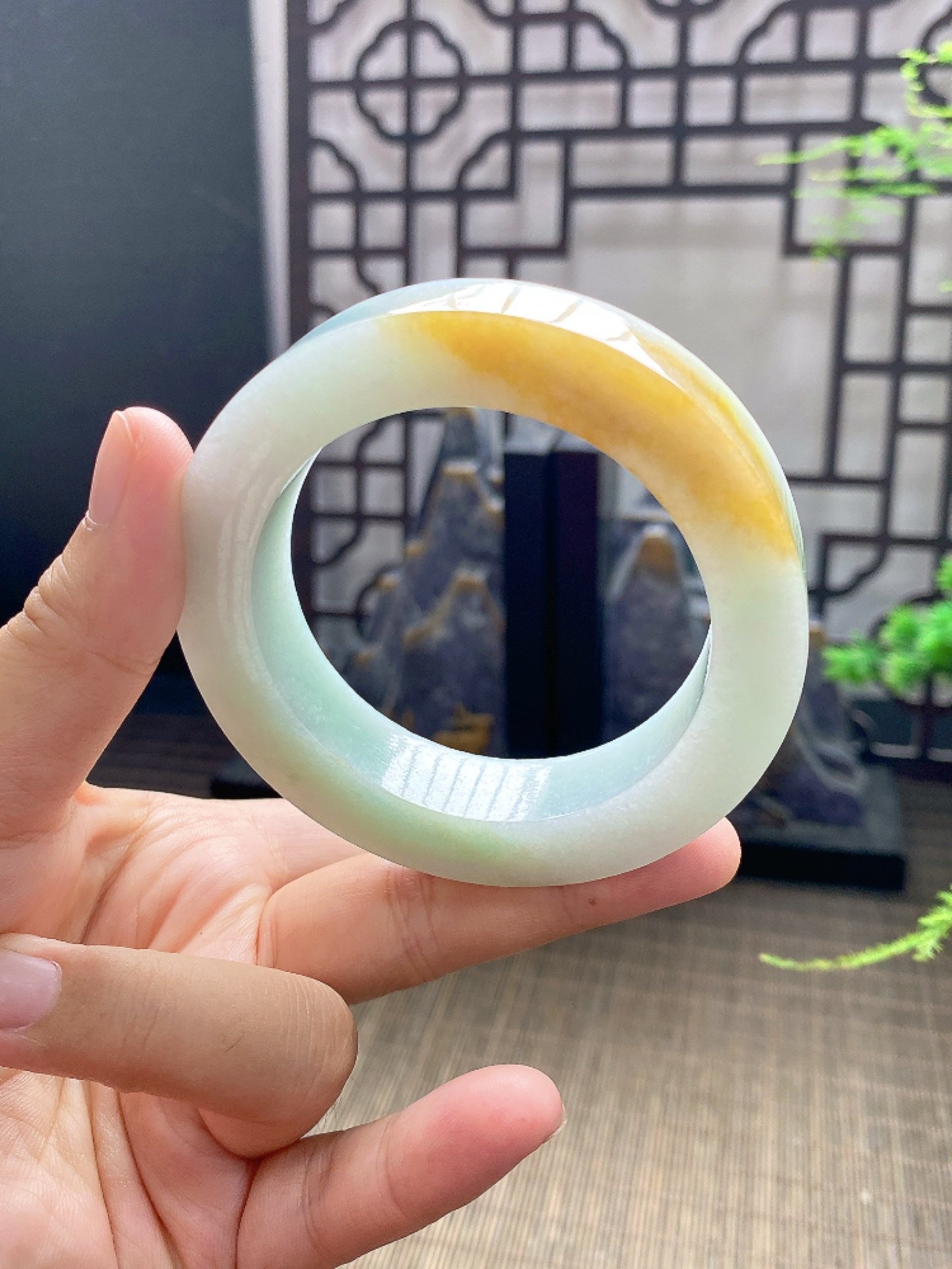 黄翡手镯胚 尺寸54-74-12 编号JF1107-1