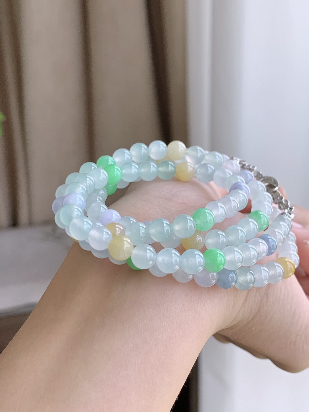【珠子】冰多宝珠链圆珠子珠链 【说明】缅甸 性比高 【尺寸】6mm，33cm 【重量】41.5克
