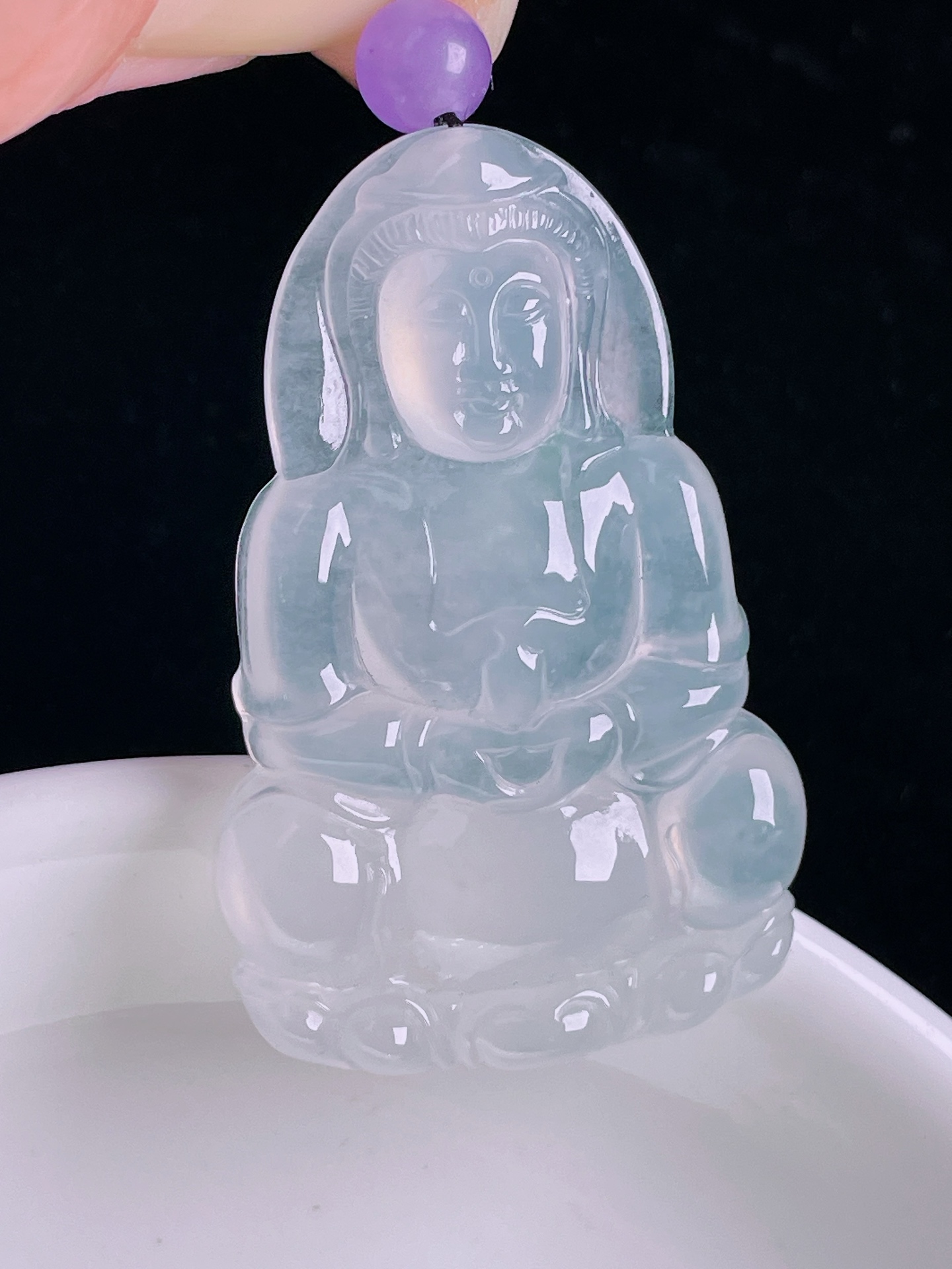 ️白冰观音，老种起光，细底通透，尺寸：44.5/29/6mm0926