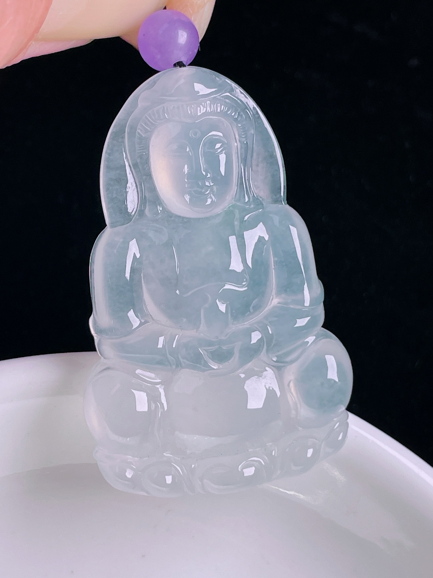 ️白冰观音，老种起光，细底通透，尺寸：44.5/29/6mm0926