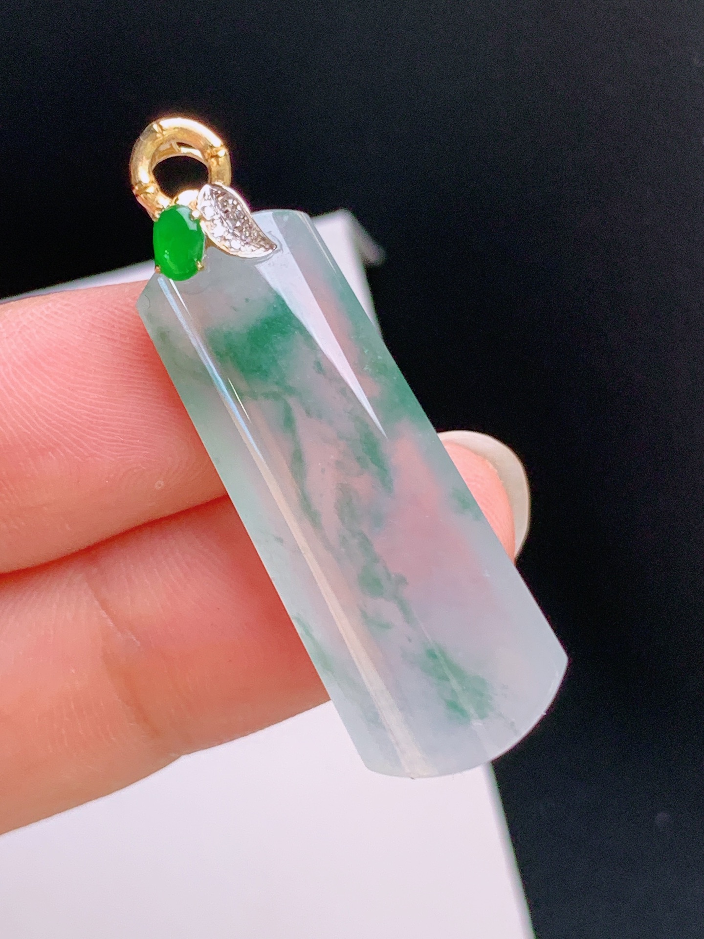 ️ 冰种飘花无事牌吊坠，18K金镶，种水通透，飘丝雅致，裸石31.6-12.5-638
