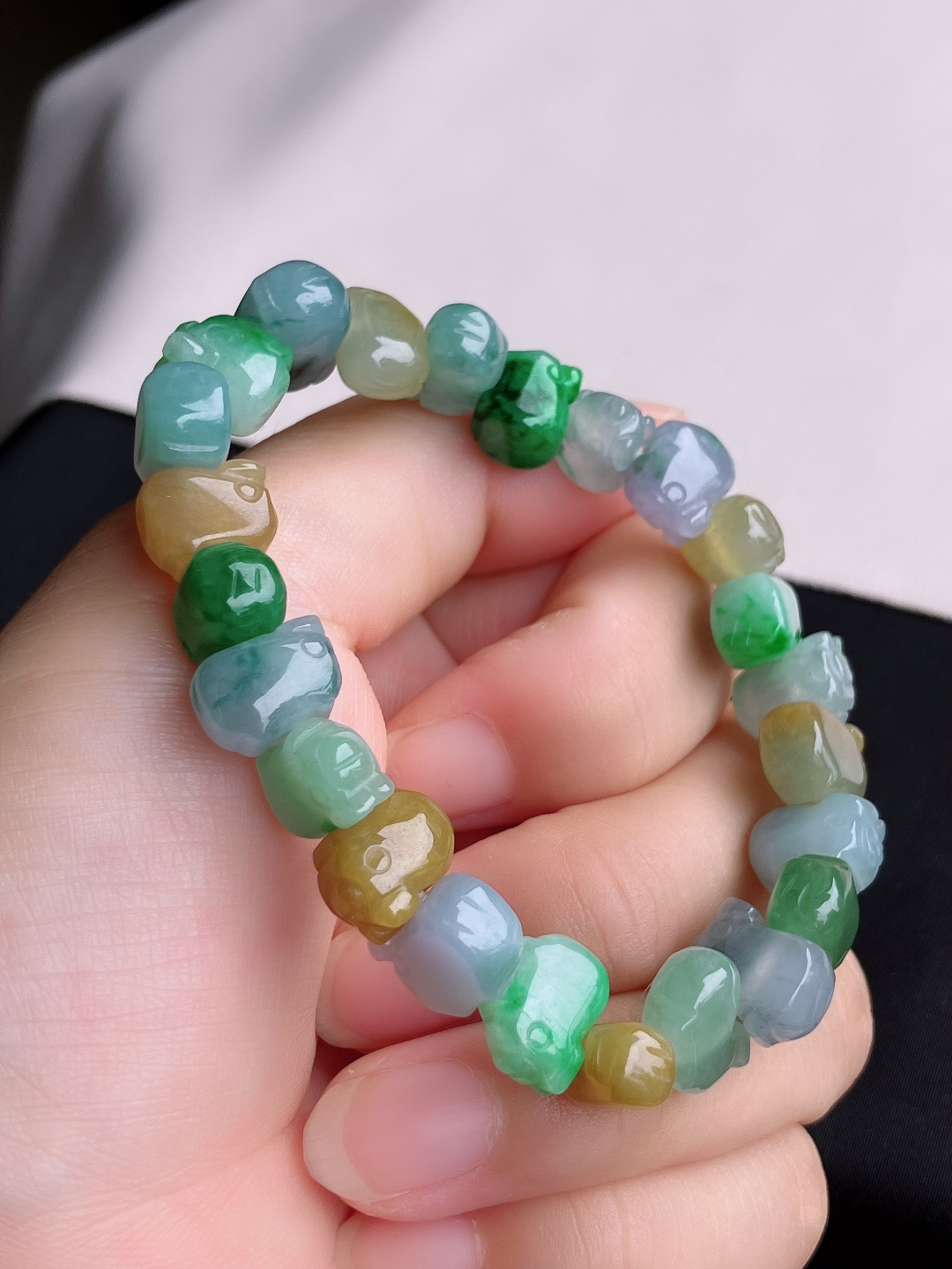 ️，三彩福猪手串，晶莹剔透，尺寸12/5.5/自然光实拍