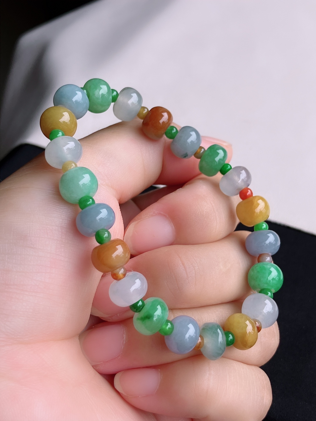 ️，三彩手串，晶莹剔透，特色，尺寸9.3/6.5/自然光实拍