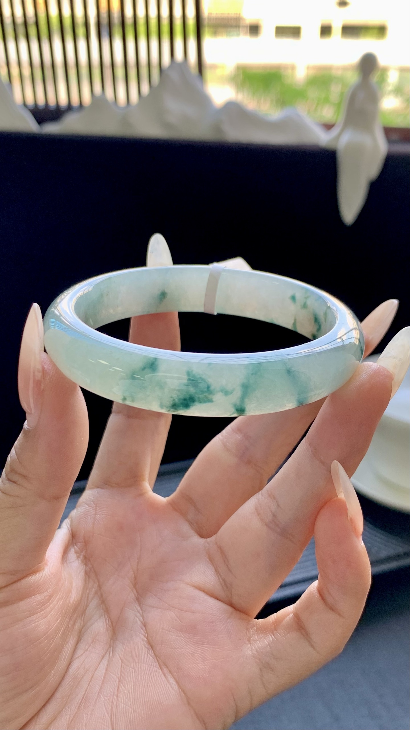 晴底飘花正圈手镯成品 HYY-9461 尺寸：56.5-12-8