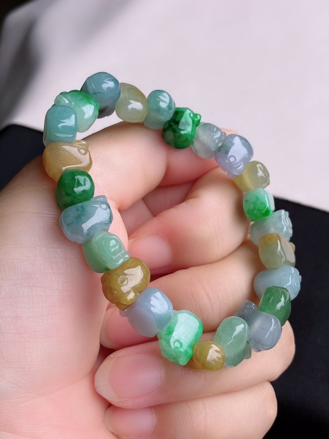 ️，三彩福猪手串，晶莹剔透，尺寸12/5.5/自然光实拍
