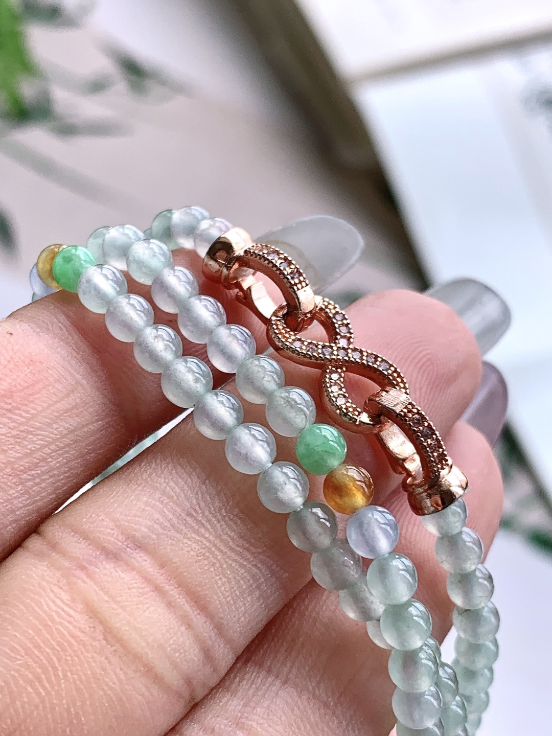 【珠子】️冰多宝珠链圆珠子珠链 【说明】缅甸 性比高 【尺寸】3.8mm，31cm 【重量】17.4克