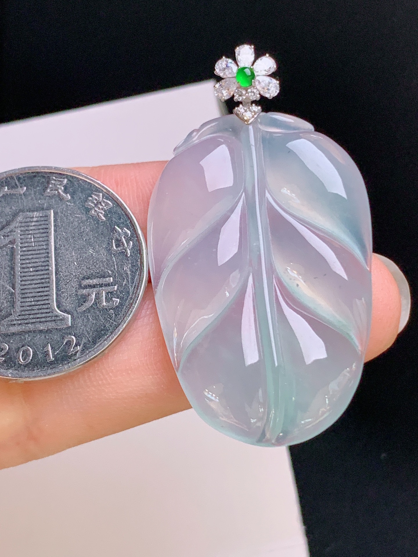 ️ 冰种树叶吊坠，18K金钻镶嵌，冰润带彩，胶感满满 530923