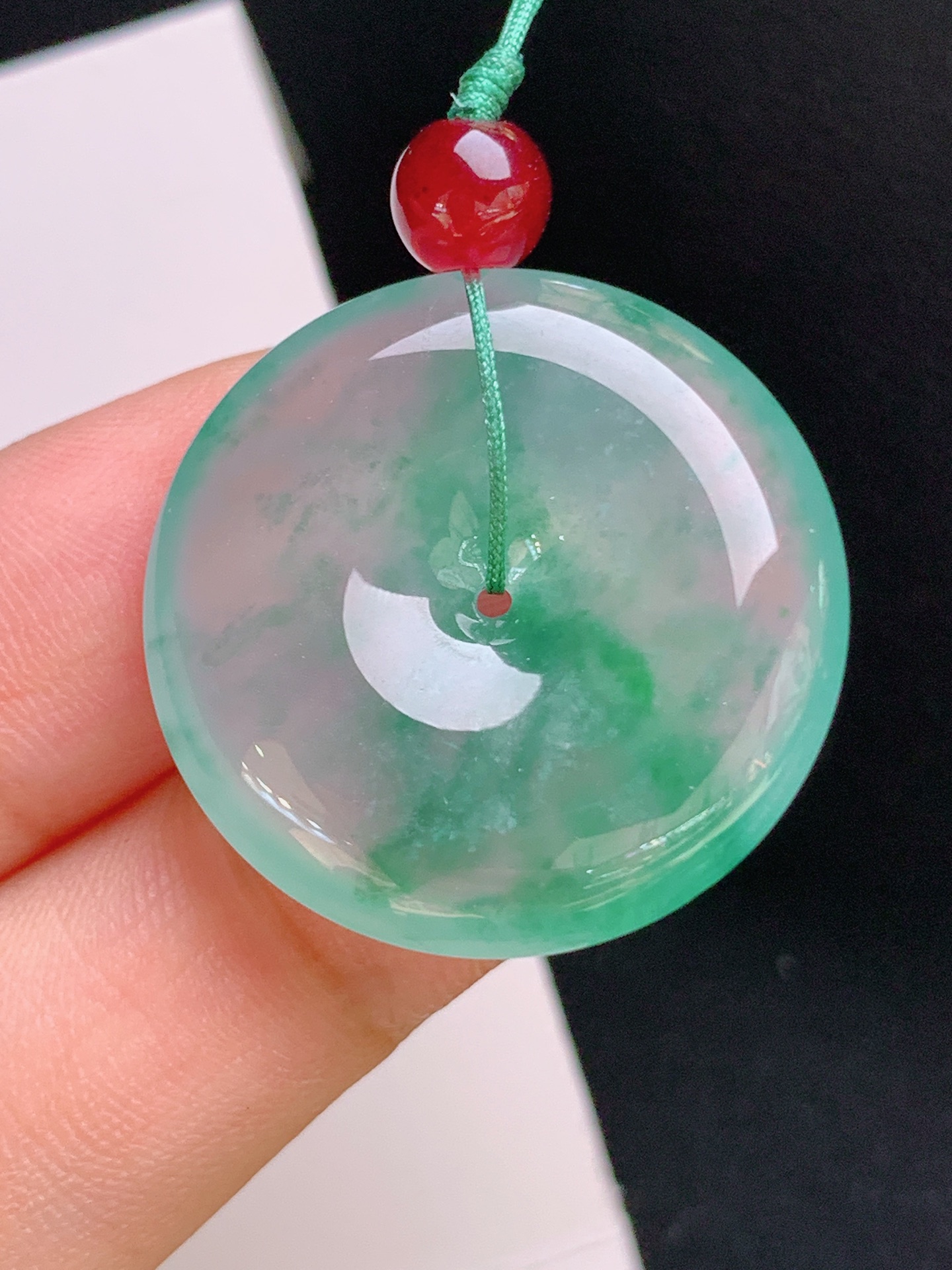️ 冰种飘绿平安扣，种老起光，飘花灵动，圆润饱满，裸石26.5-5.9 49