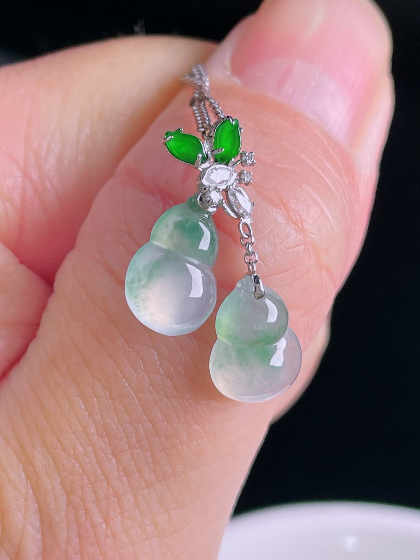️葫芦吊坠，18k镶嵌，老种起光，细底通透，尺寸：22.3/15/3.6mm0927