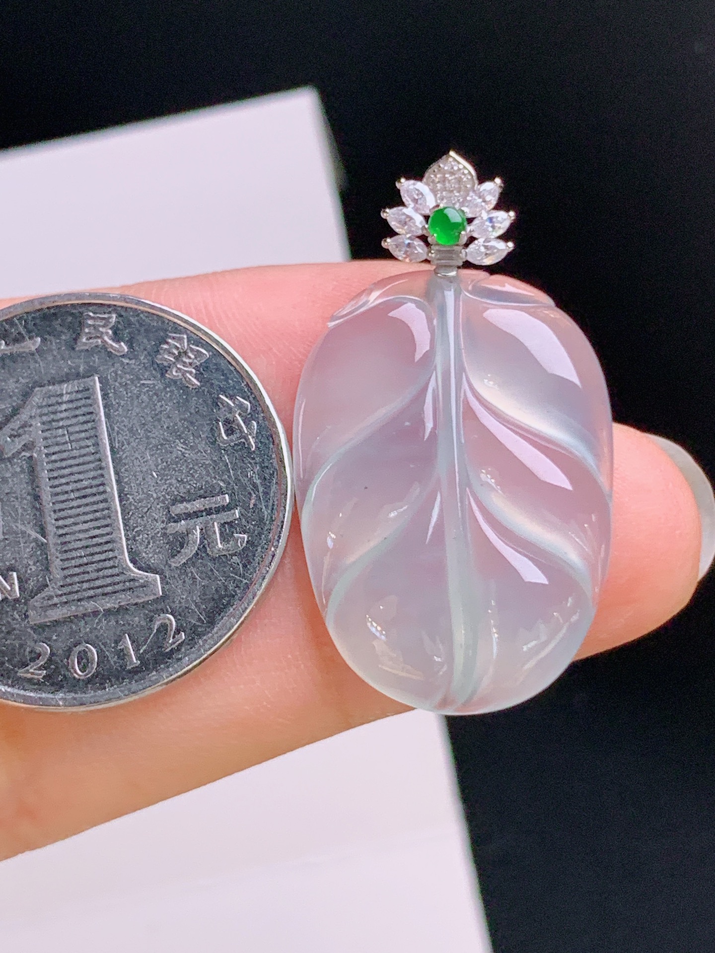 ️ 冰种树叶吊坠，18K金钻镶嵌，底子纯净，莹润起胶 530923