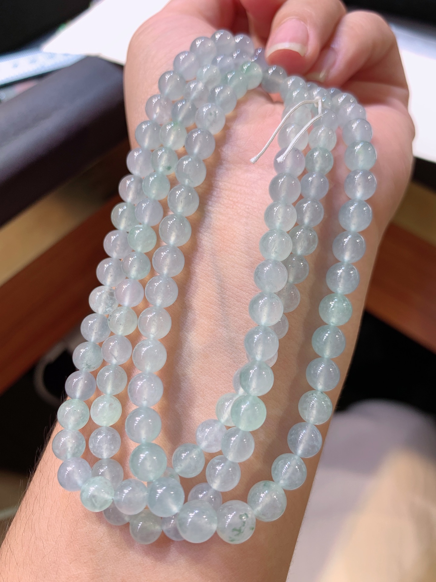 ️ 冰种飘花珠珠链，冰感十足，飘花灵动，颗颗饱满 卡6 118颗