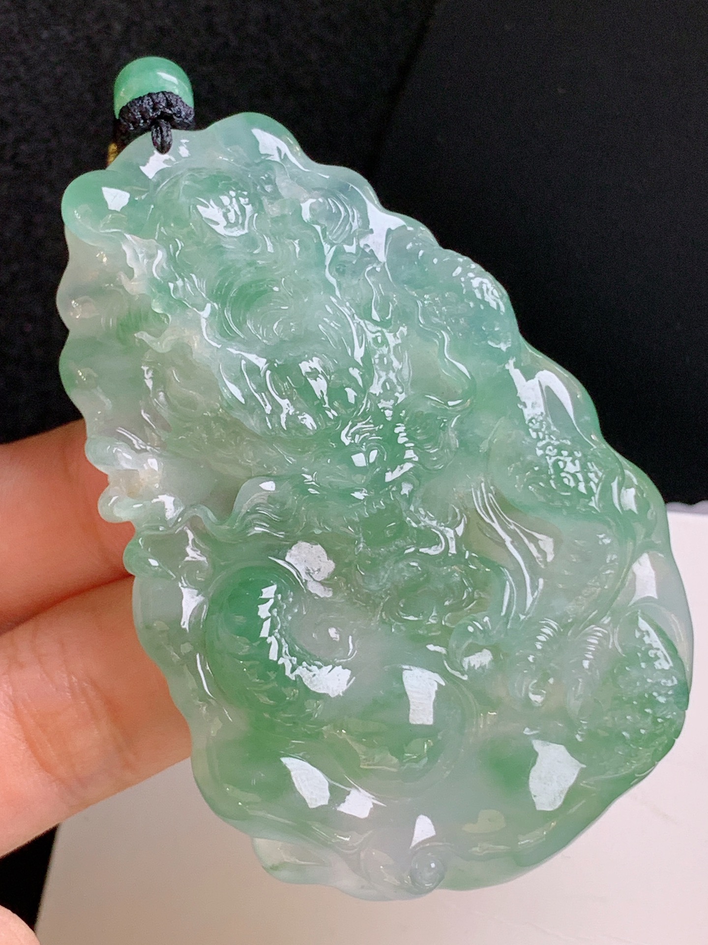 ️ 冰种飘花龙/凤，种水清亮，雕工精湛，色泽鲜活，裸石65.9-45.1-8.8