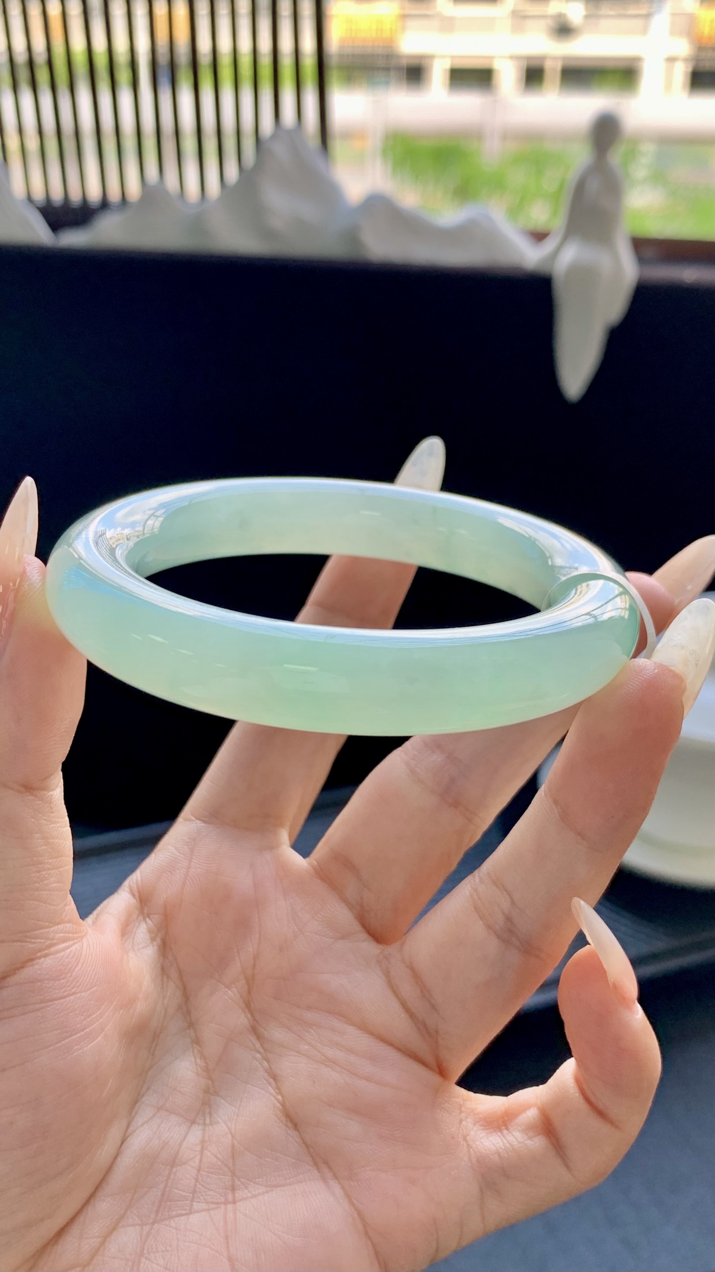 冰晴绿圆条手镯成品 HYY-5229 尺寸：55.5-12-11