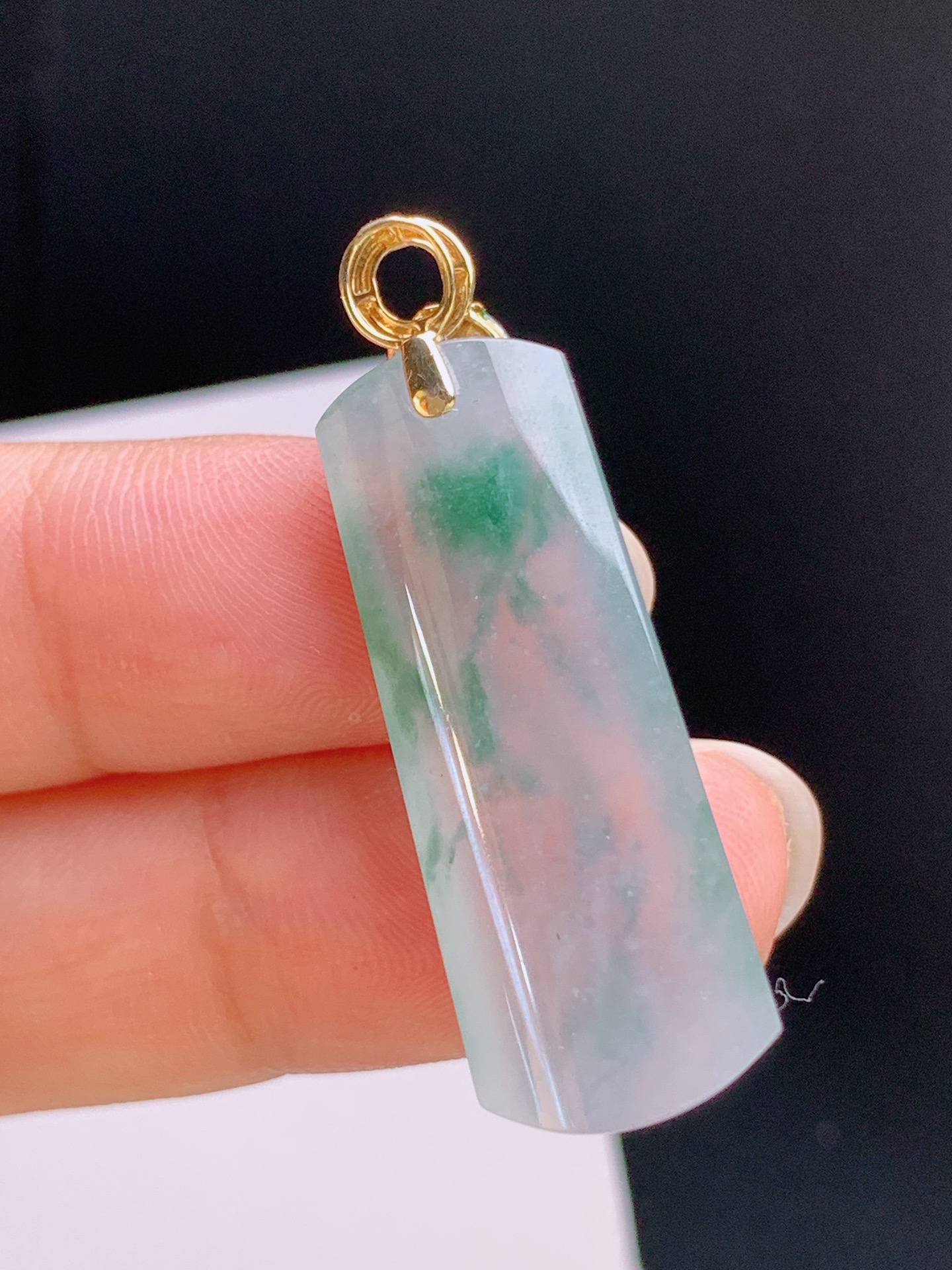 ️ 冰种飘花无事牌吊坠，18K金镶，种水通透，飘丝雅致，裸石31.6-12.5-638