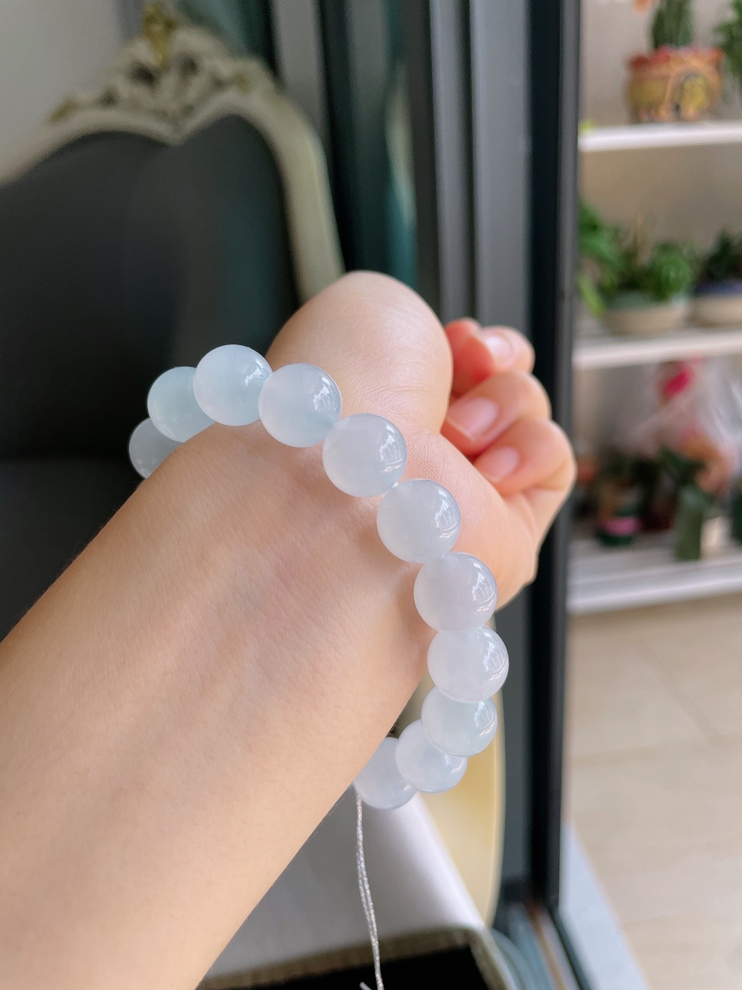 ️，缅甸天然翡翠A货，冰种白冰手串，尺寸：11.8mm。【编4732】