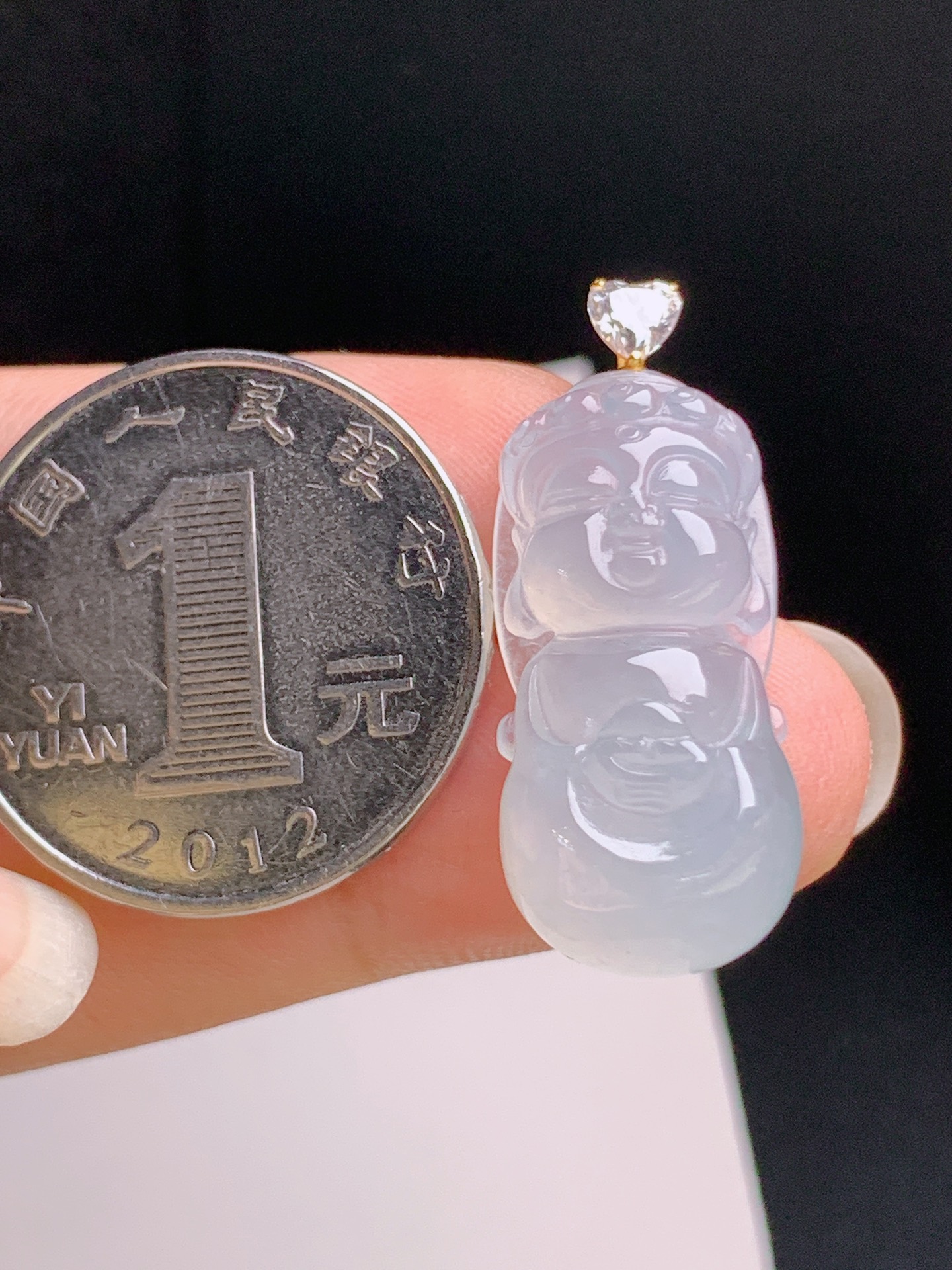 ️ 冰种宝宝观音吊坠，18K金钻镶，清透起光，玉质细腻，裸石26-12.6-8.130.8，080924