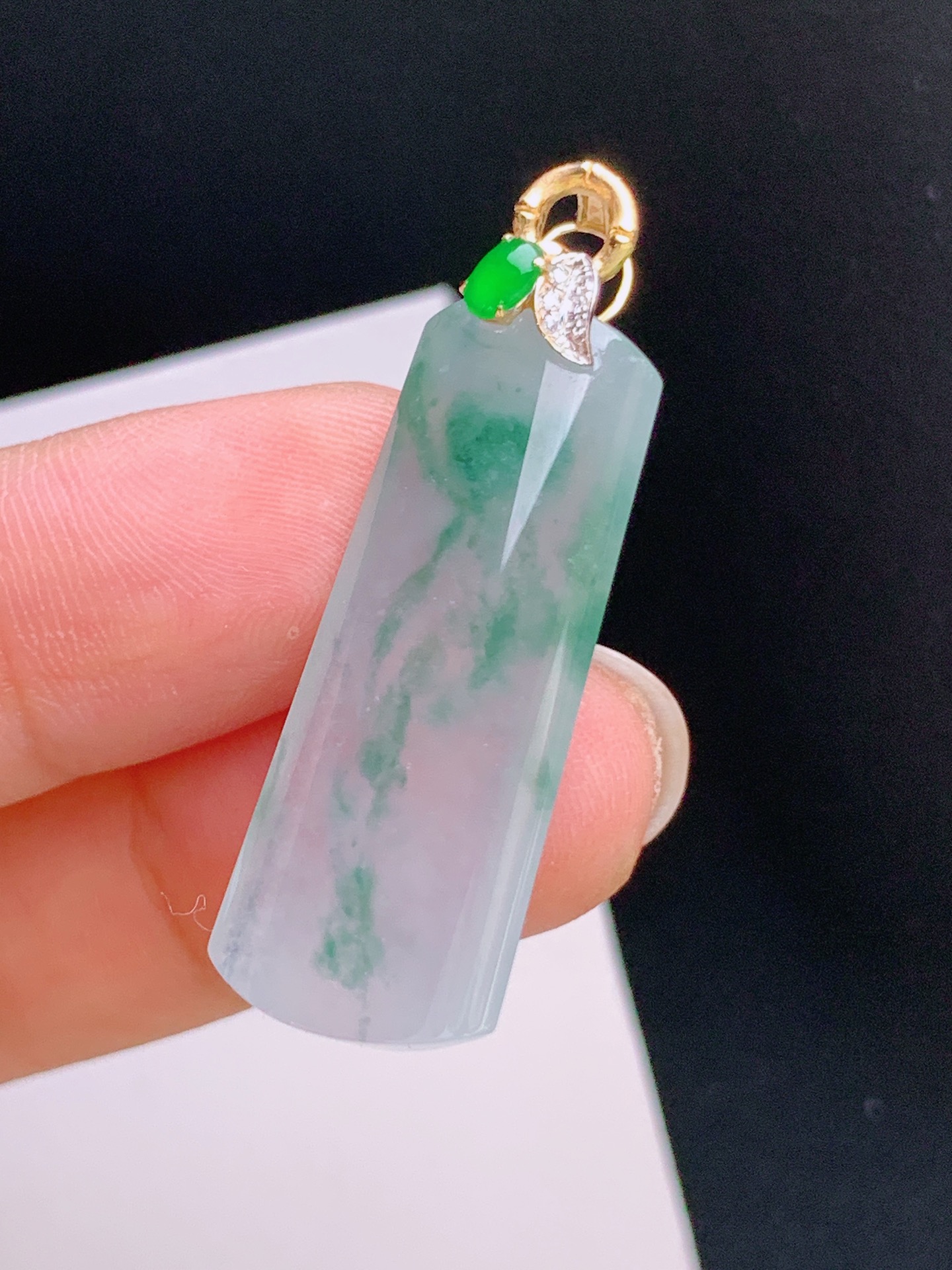 ️ 冰种飘花无事牌吊坠，18K金镶，种水通透，飘丝雅致，裸石31.6-12.5-638