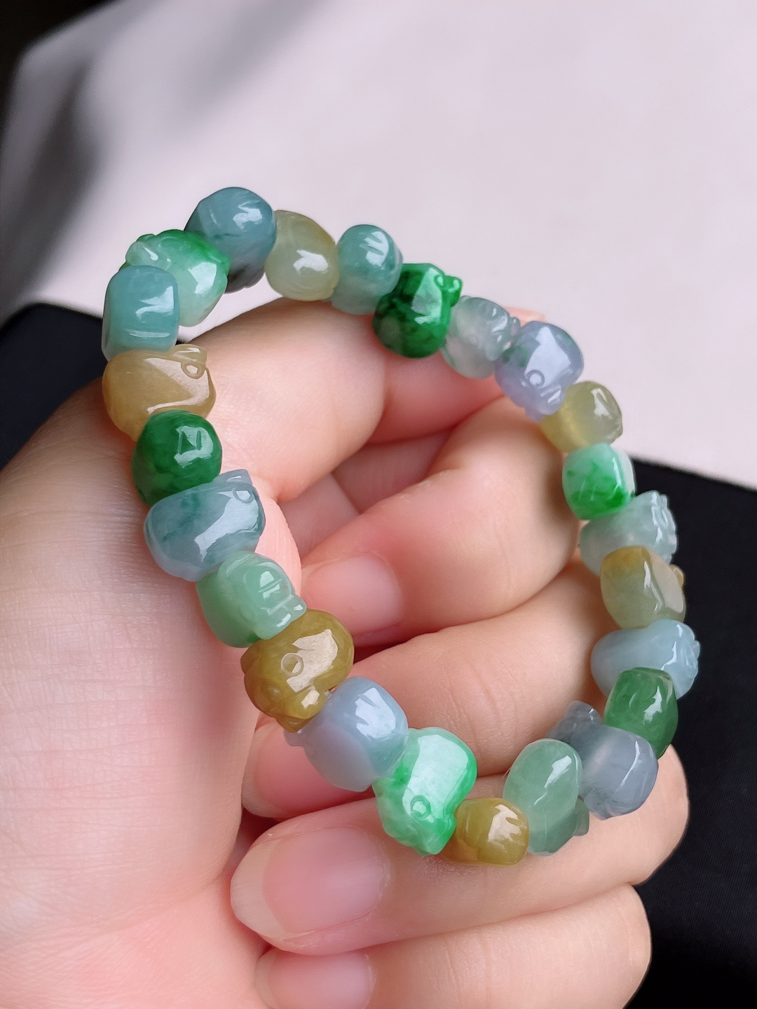 ️，三彩福猪手串，晶莹剔透，尺寸12/5.5/自然光实拍