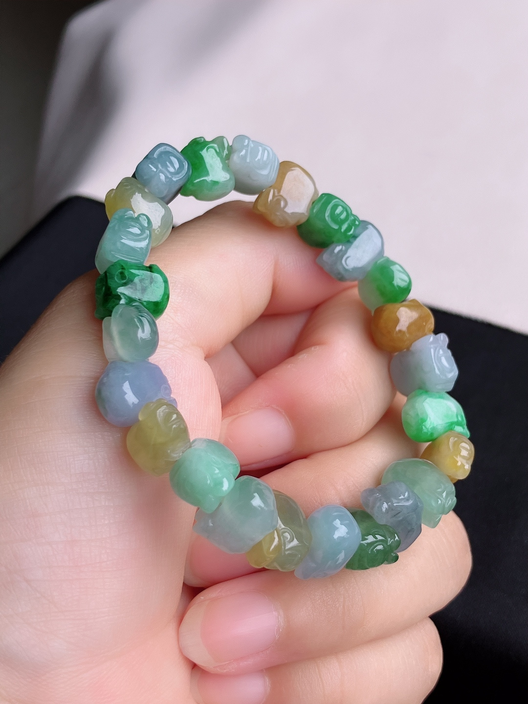 ️，三彩福猪手串，晶莹剔透，尺寸12/5.5/自然光实拍
