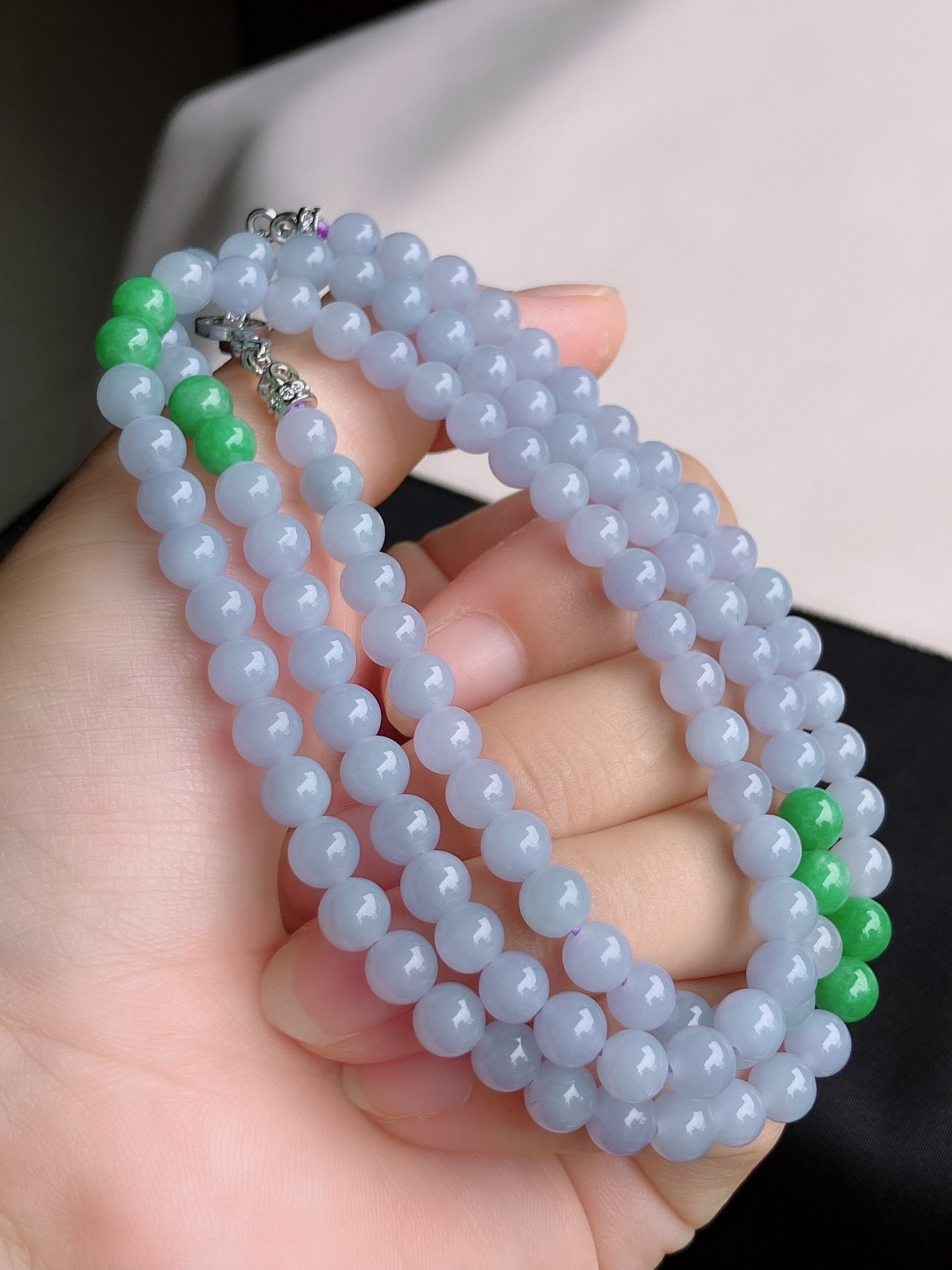 ️，双彩珠链，晶莹剔透，尺寸5.8/3圈半，自然光实拍