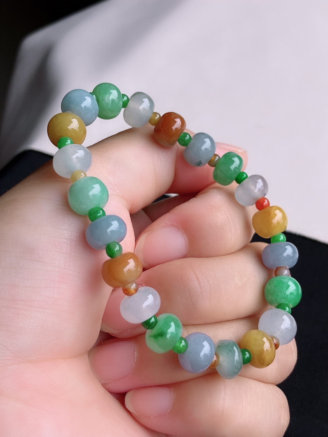 ️，三彩手串，晶莹剔透，特色，尺寸9.3/6.5/自然光实拍