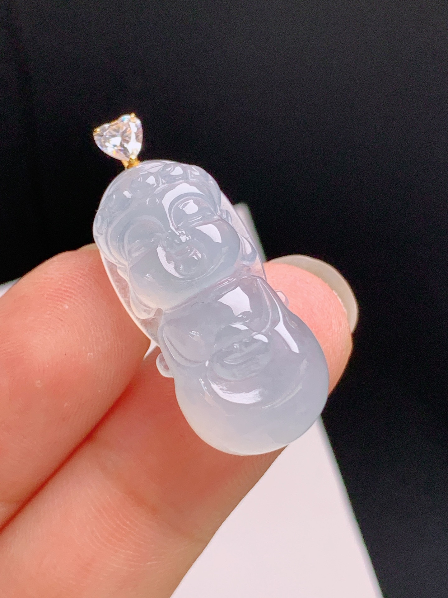 ️ 冰种宝宝观音吊坠，18K金钻镶，清透起光，玉质细腻，裸石26-12.6-8.130.8，080924