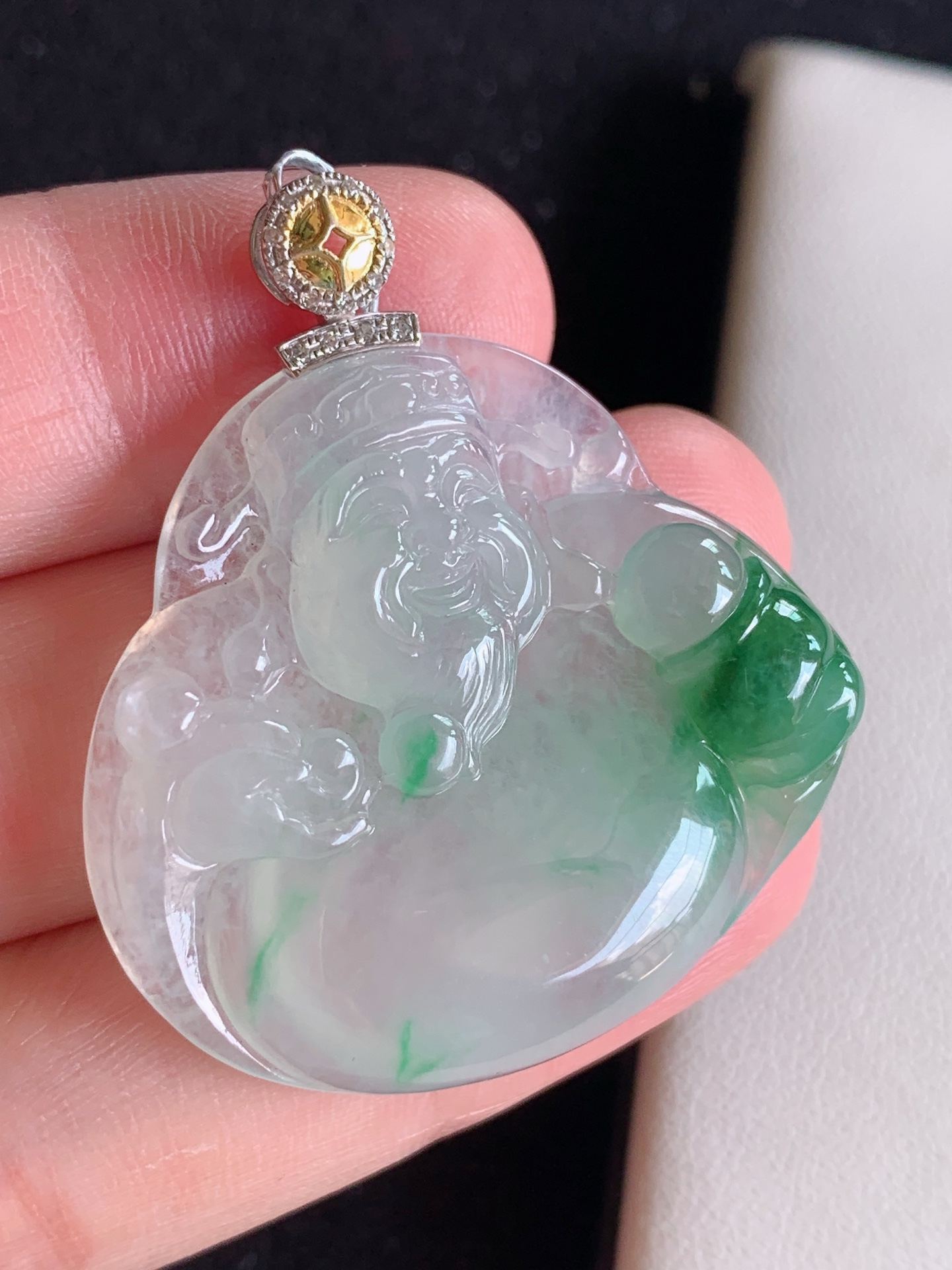 ️【18k镶嵌冰飘花财神】无裂 裸石尺寸：31.9/35/5.9 整体尺寸：38.9