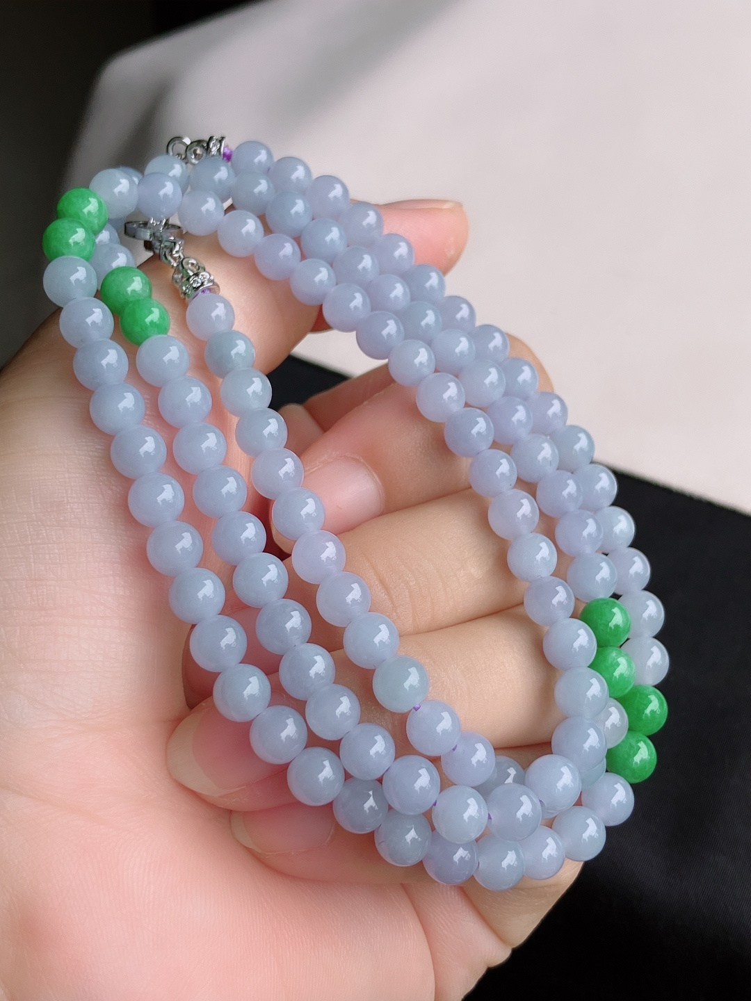 ️，双彩珠链，晶莹剔透，尺寸5.8/3圈半，自然光实拍