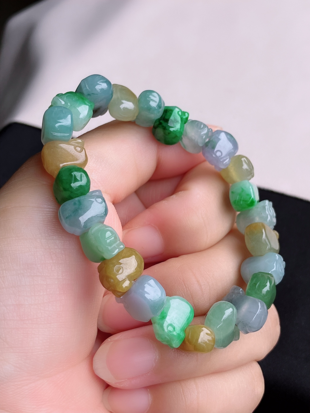 ️，三彩福猪手串，晶莹剔透，尺寸12/5.5/自然光实拍