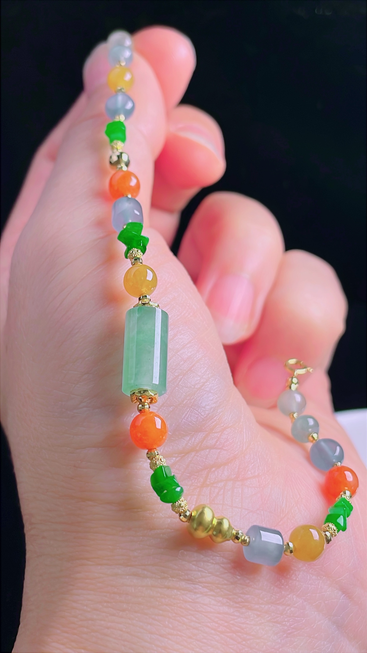 ️冰绿手链，18k镶嵌，老种起光，细底通透，尺寸：6.8mm0927