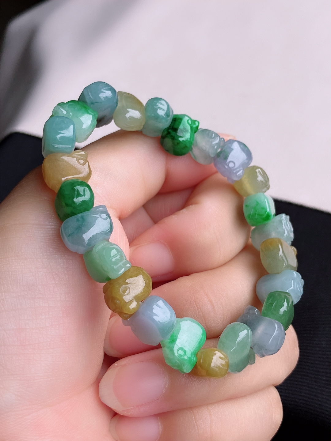 ️，三彩福猪手串，晶莹剔透，尺寸12/5.5/自然光实拍