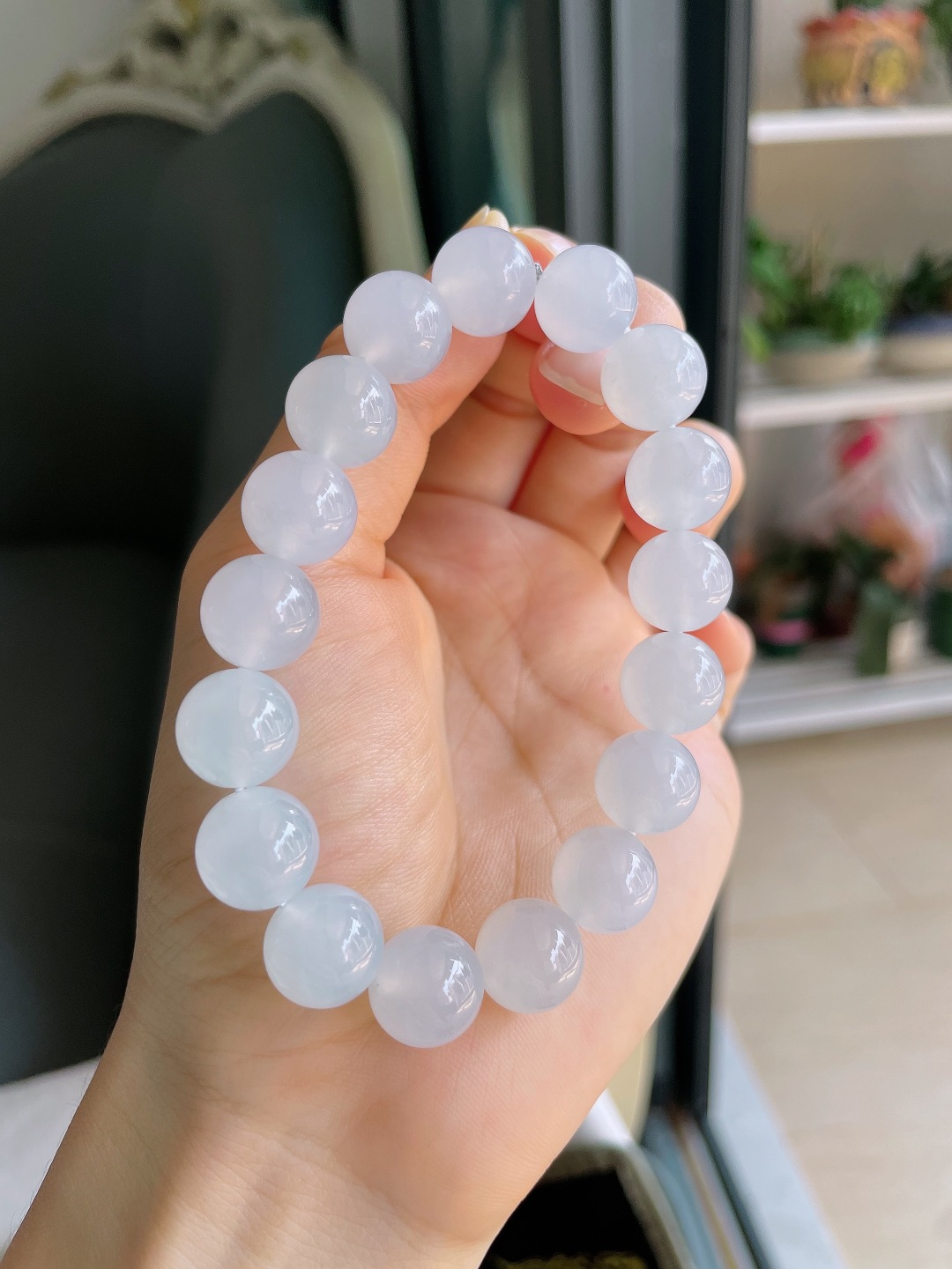 ️，缅甸天然翡翠A货，冰种白冰手串，尺寸：11.8mm。【编4732】