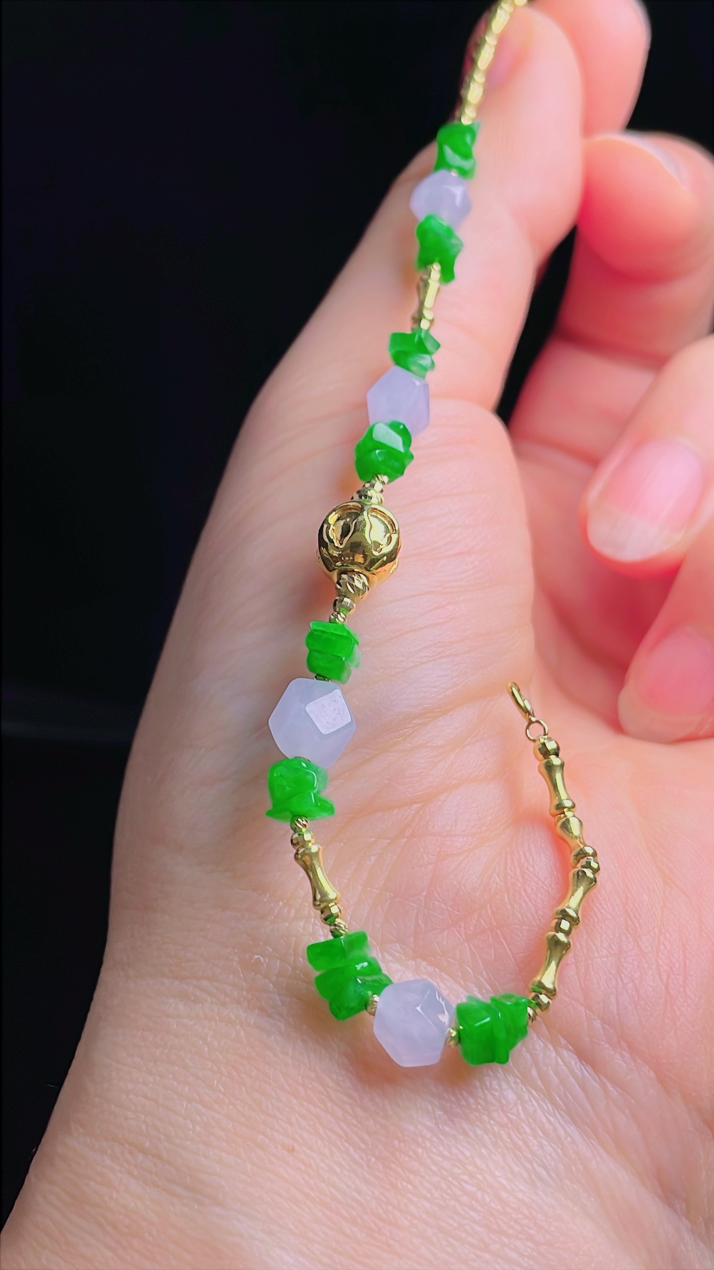 ️辣绿手链，18k镶嵌，老种起光，细底通透，尺寸：7.2mm0927