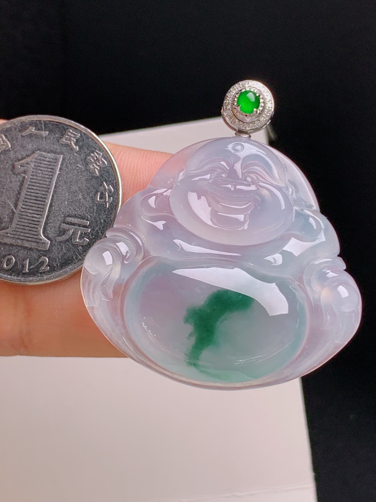 ️ 冰种飘花佛公吊坠，18K金钻镶，胶感十足，飘色灵动，裸石34.5-37.7-6.542.9 17