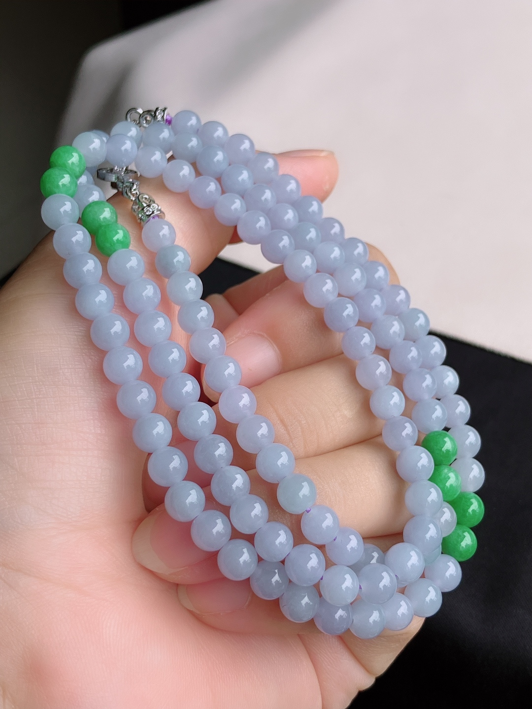 ️，双彩珠链，晶莹剔透，尺寸5.8/3圈半，自然光实拍