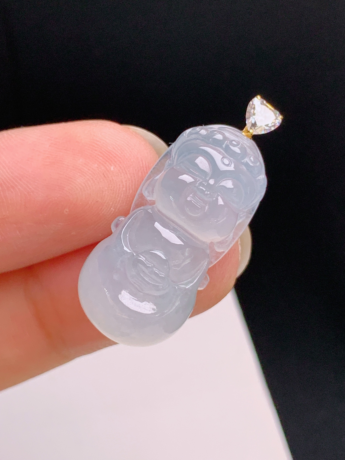 ️ 冰种宝宝观音吊坠，18K金钻镶，清透起光，玉质细腻，裸石26-12.6-8.130.8，080924