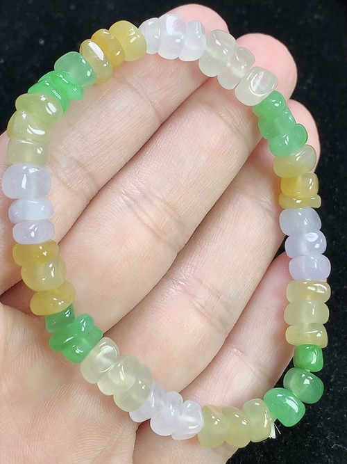 冰多彩随形玉珠手串，尺寸7.3-6.1-4.8mm，j27hdj