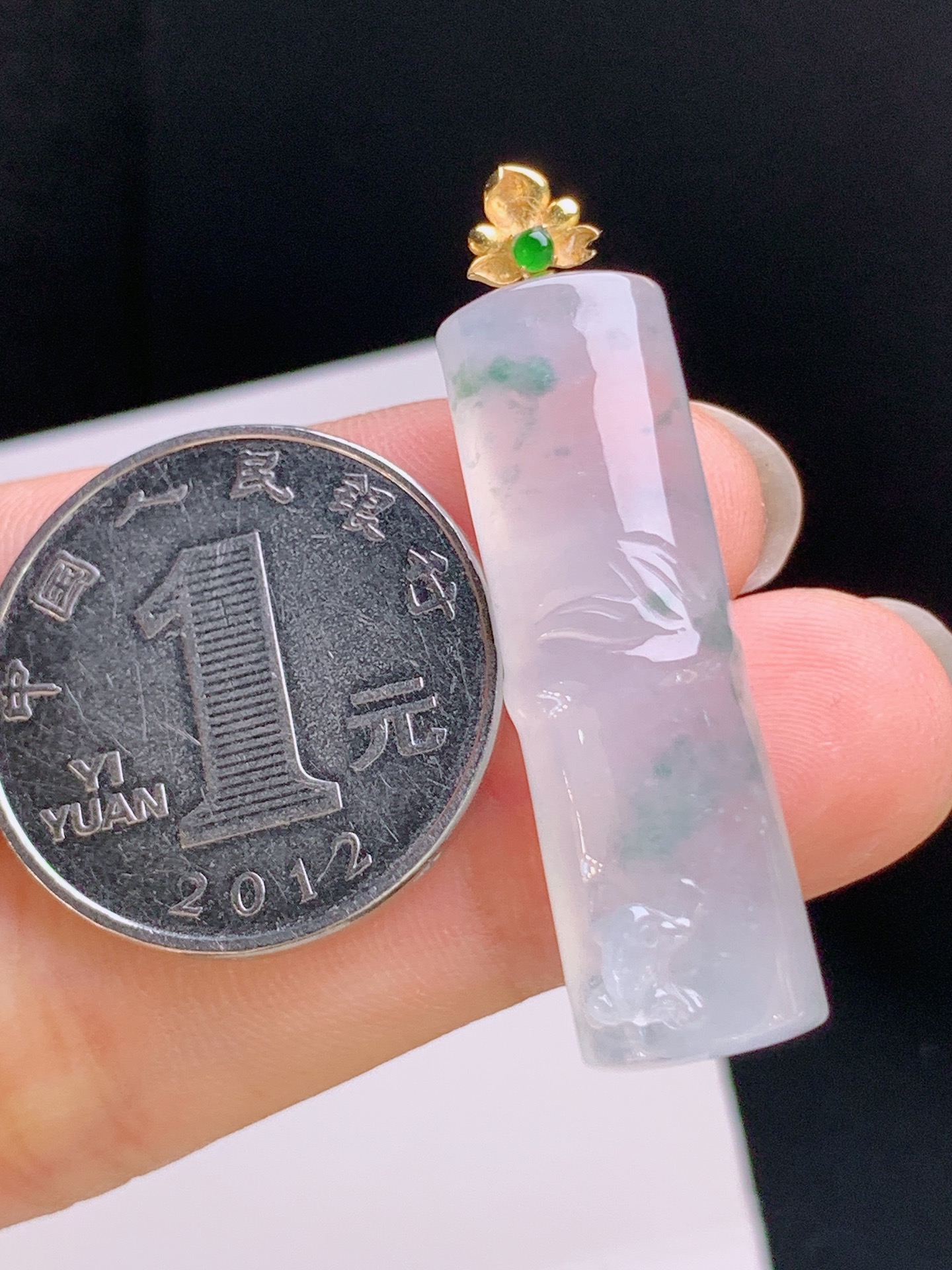 ️ 冰种飘花竹节吊坠，18K金镶绿宝，冰润通透，飘花灵动，裸石35.3-10.9-840.9，530923