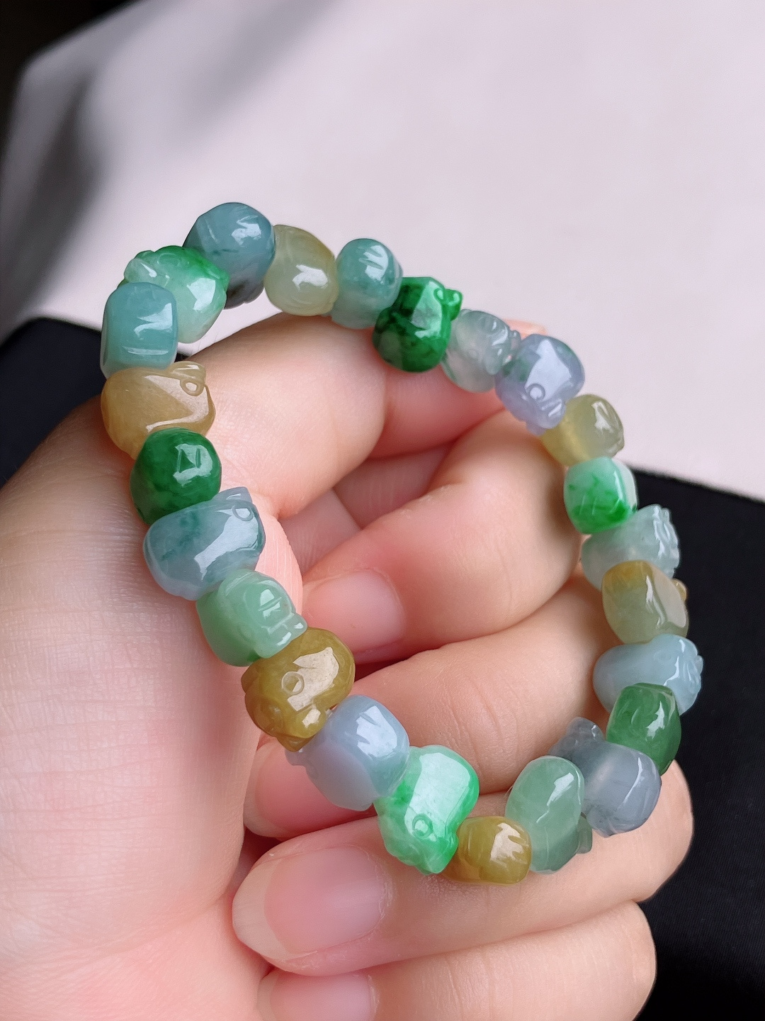 ️，三彩福猪手串，晶莹剔透，尺寸12/5.5/自然光实拍