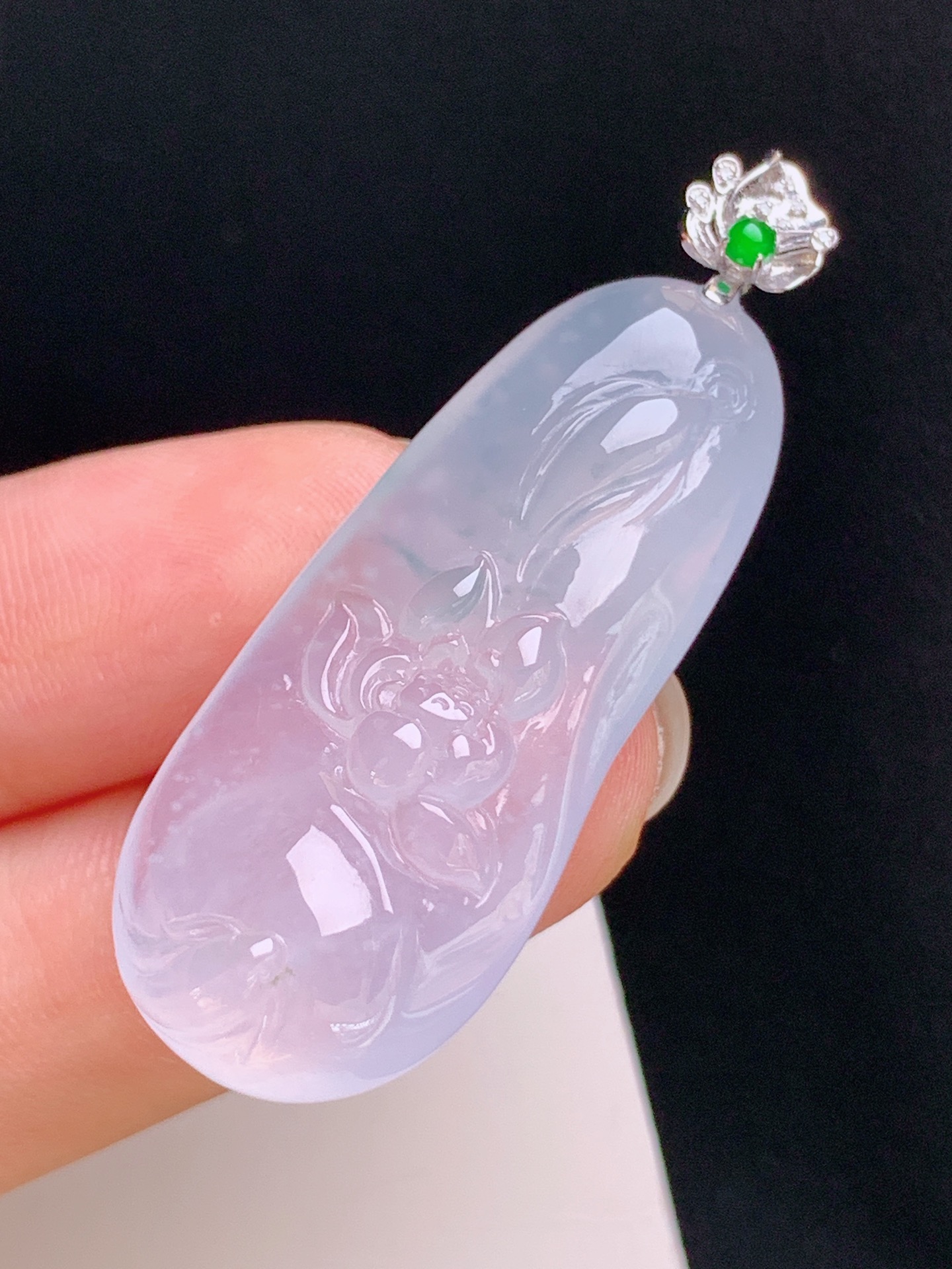 ️ 冰种莲年有鱼吊坠，18K金钻镶嵌，胶感通透，种水细腻 裸石39.7-16.9-7.9 整体47.2 080924