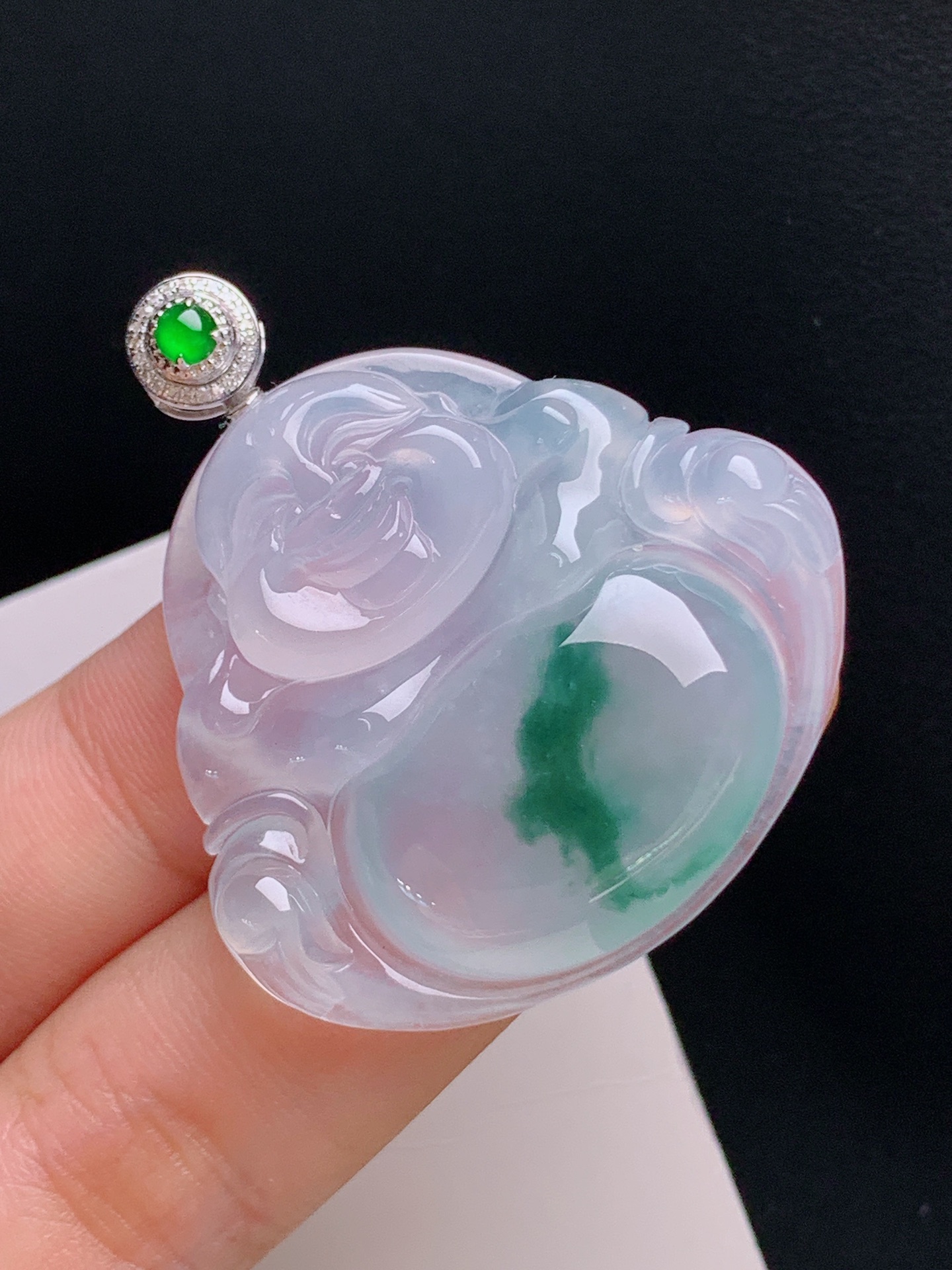 ️ 冰种飘花佛公吊坠，18K金钻镶，胶感十足，飘色灵动，裸石34.5-37.7-6.542.9 17