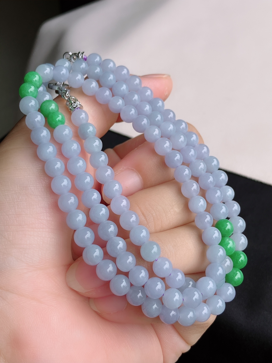 ️，双彩珠链，晶莹剔透，尺寸5.8/3圈半，自然光实拍