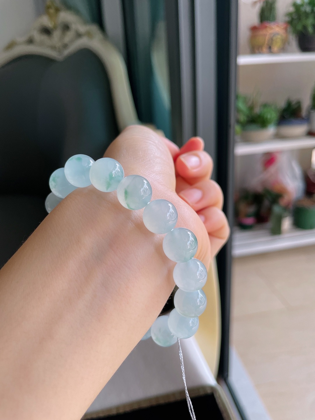 ️，缅甸天然翡翠A货，冰种飘花手链，尺寸：11.8mm。【编4724】