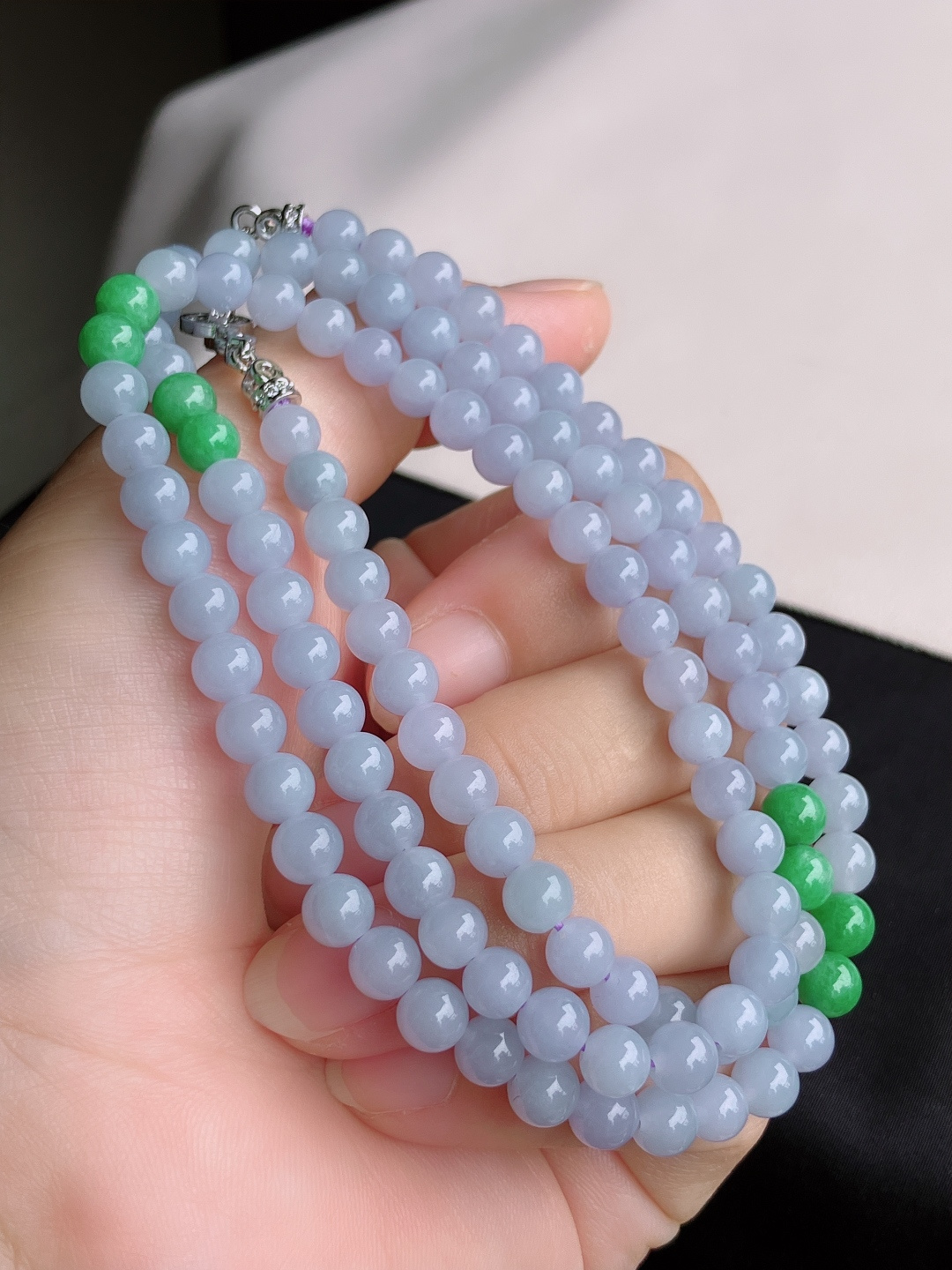 ️，双彩珠链，晶莹剔透，尺寸5.8/3圈半，自然光实拍