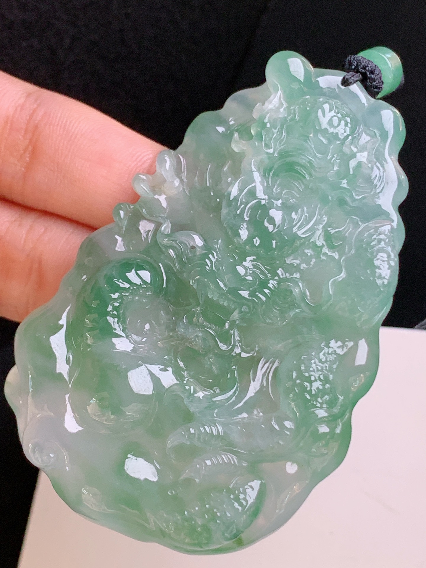 ️ 冰种飘花龙/凤，种水清亮，雕工精湛，色泽鲜活，裸石65.9-45.1-8.8