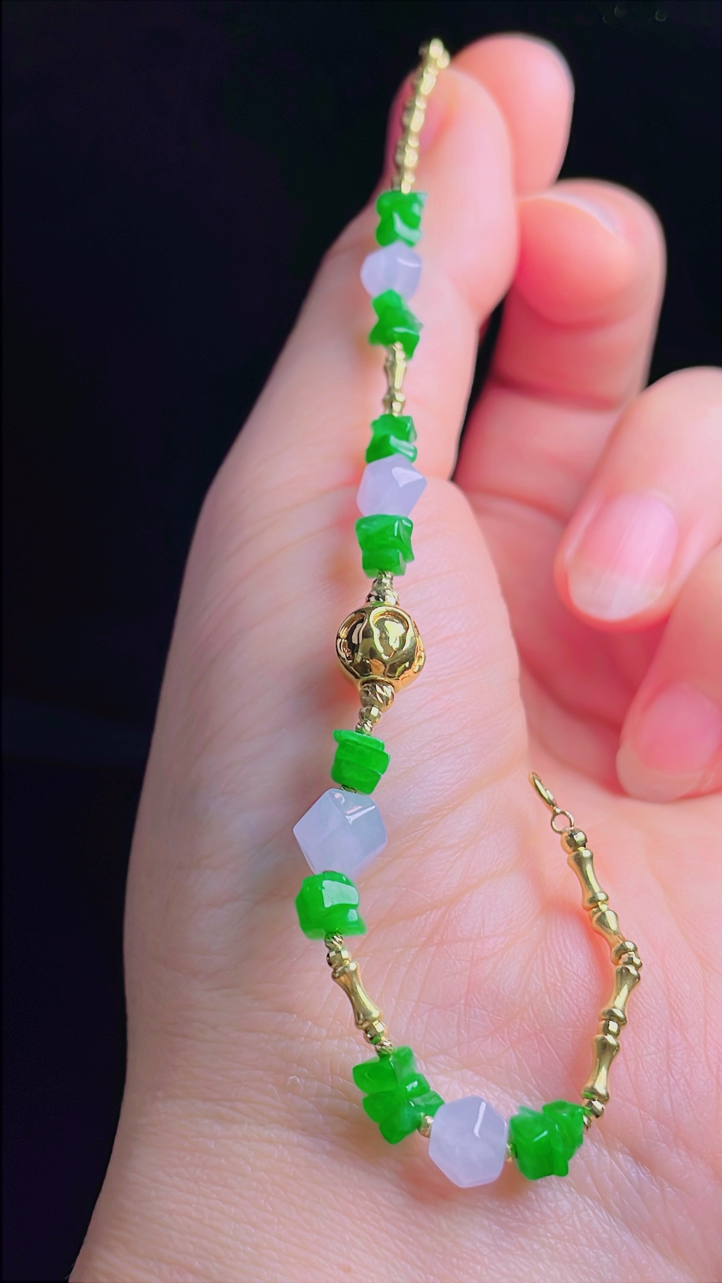 ️辣绿手链，18k镶嵌，老种起光，细底通透，尺寸：7.2mm0927
