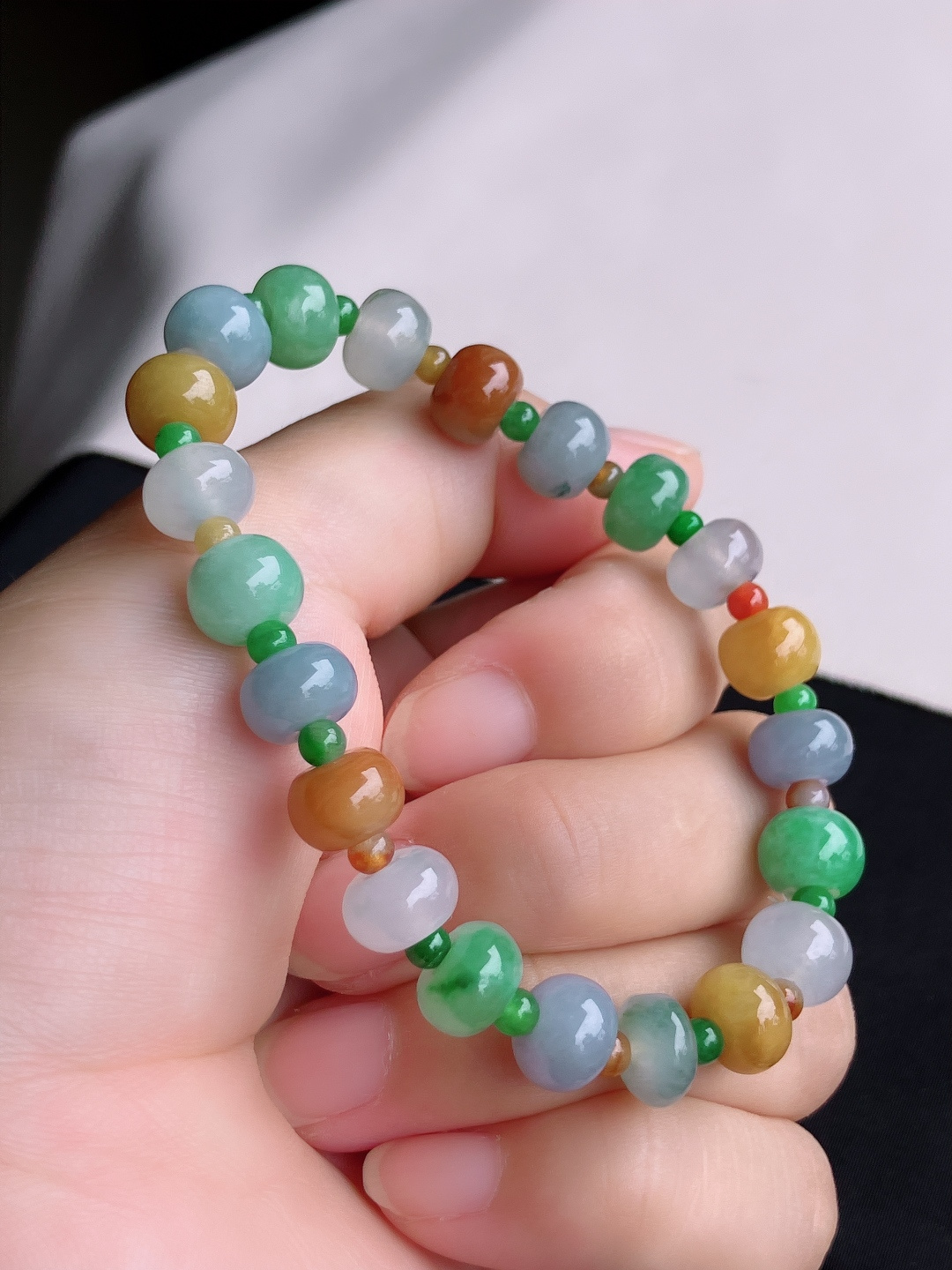 ️，三彩手串，晶莹剔透，特色，尺寸9.3/6.5/自然光实拍
